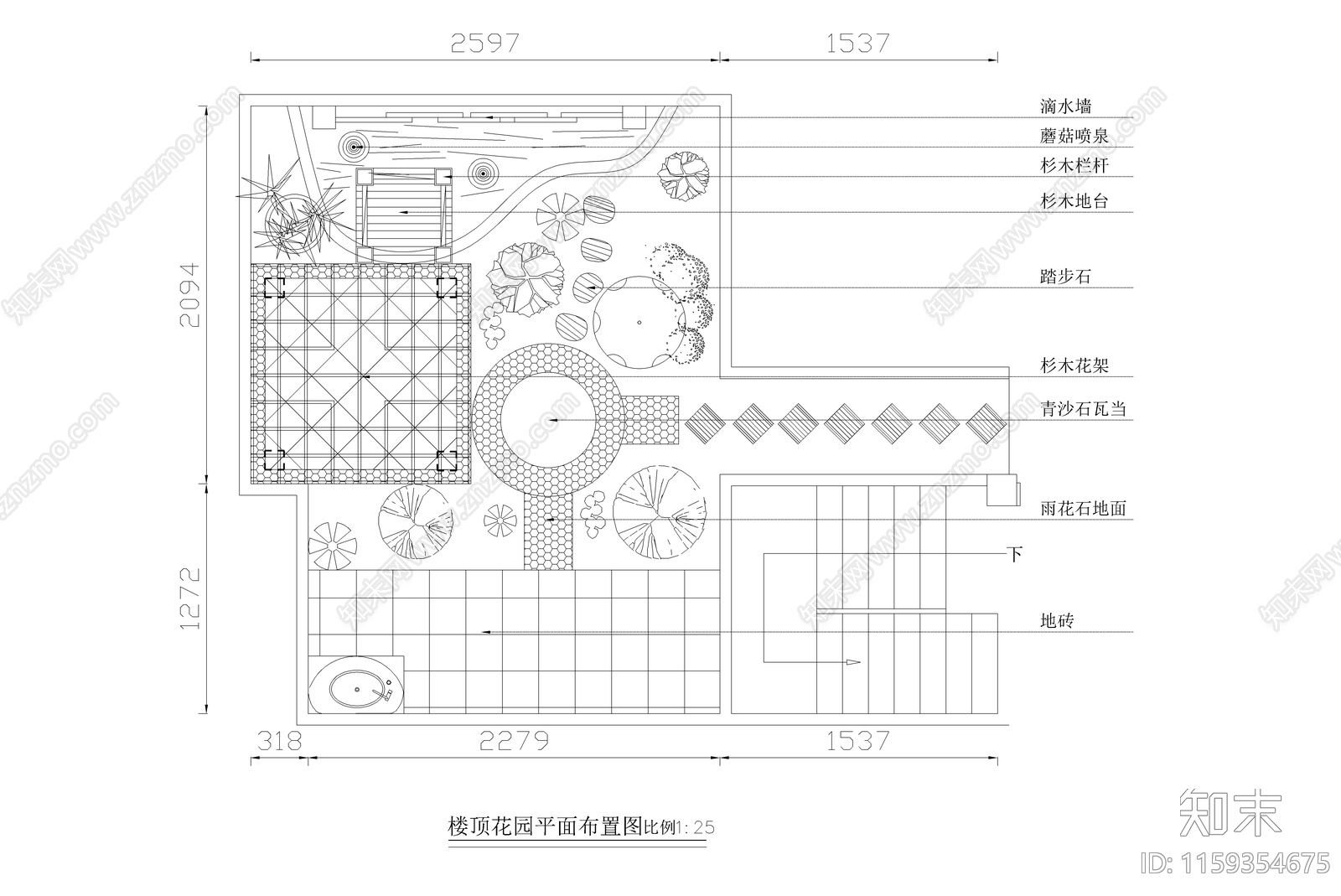 屋顶花园及庭院景观全套图纸cad施工图下载【ID:1159354675】