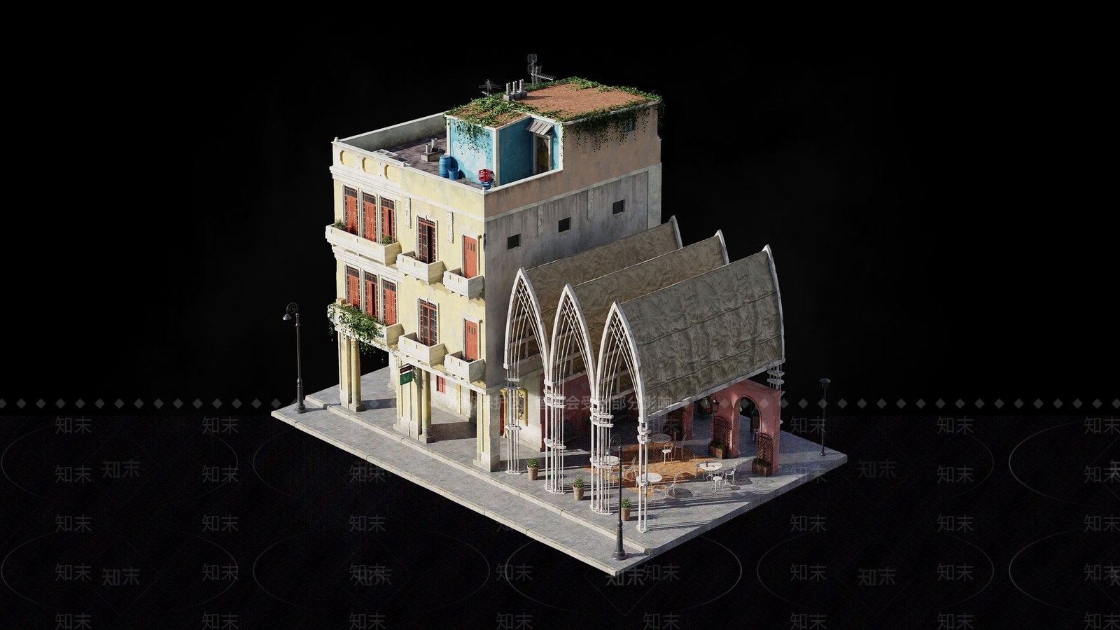 欧式古典酒店外观3D模型下载【ID:1159361177】