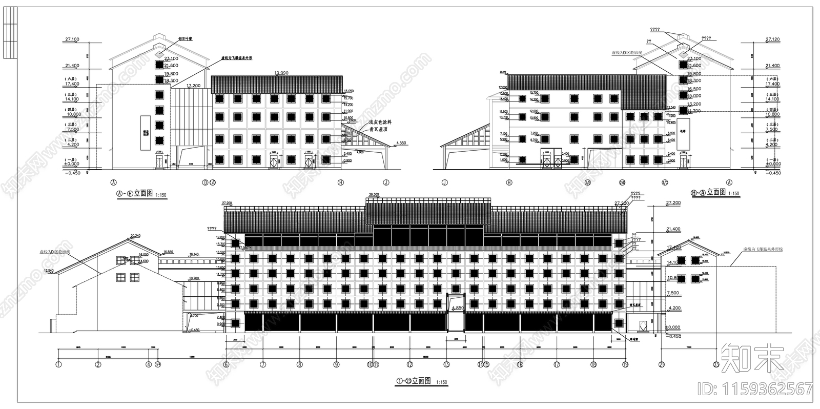 大型酒店建筑设计图cad施工图下载【ID:1159362567】