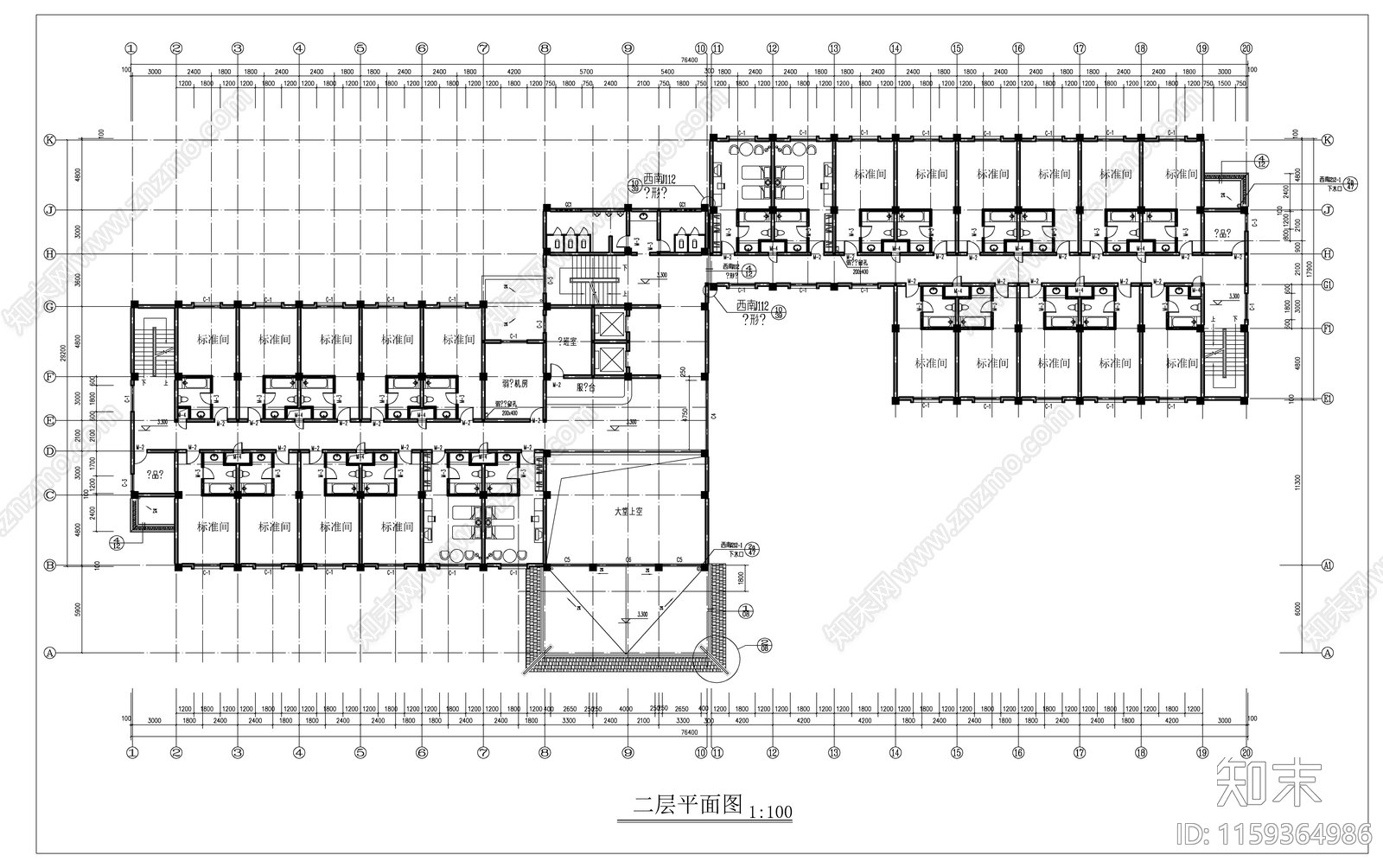 酒店建筑cad施工图下载【ID:1159364986】