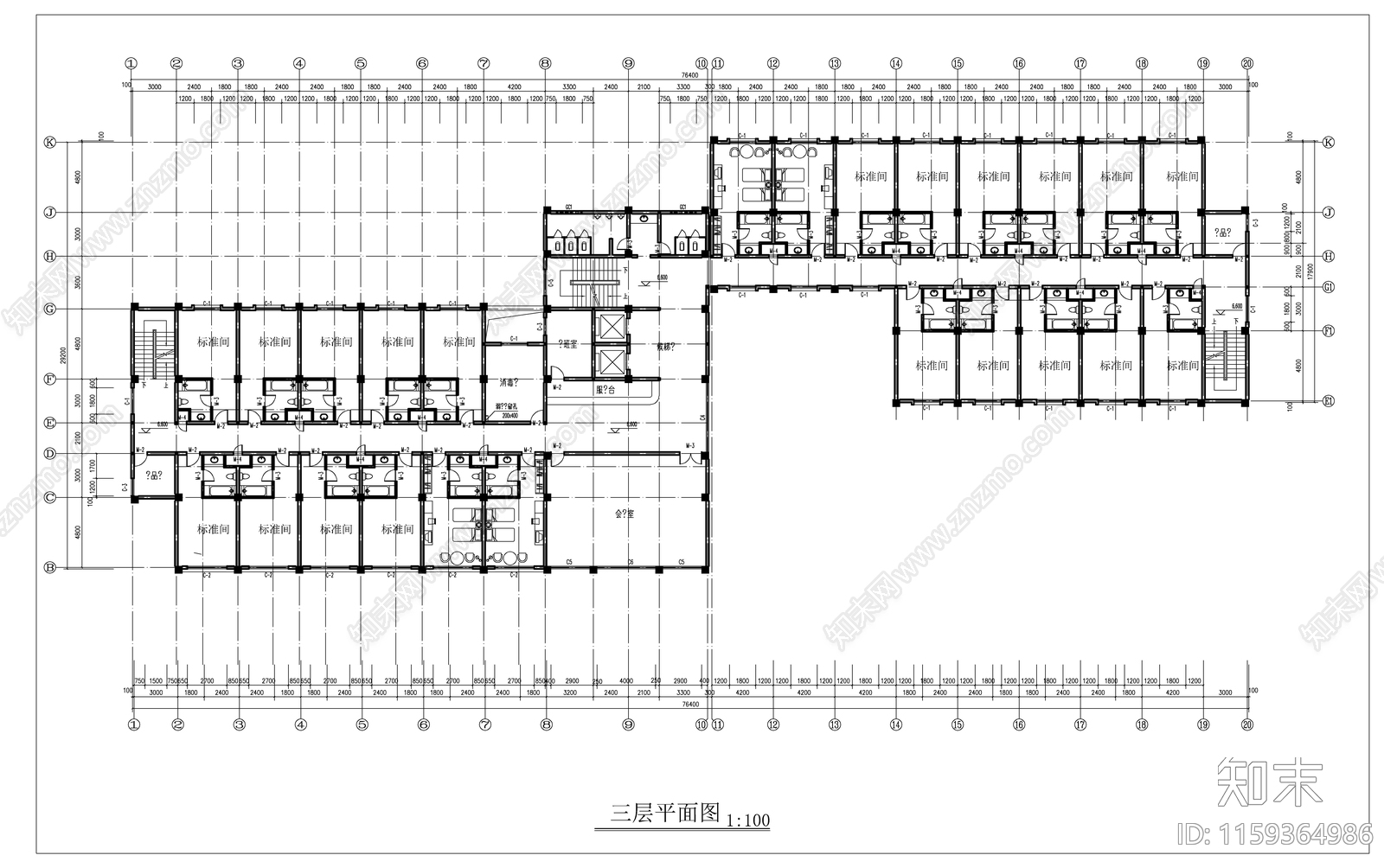 酒店建筑cad施工图下载【ID:1159364986】