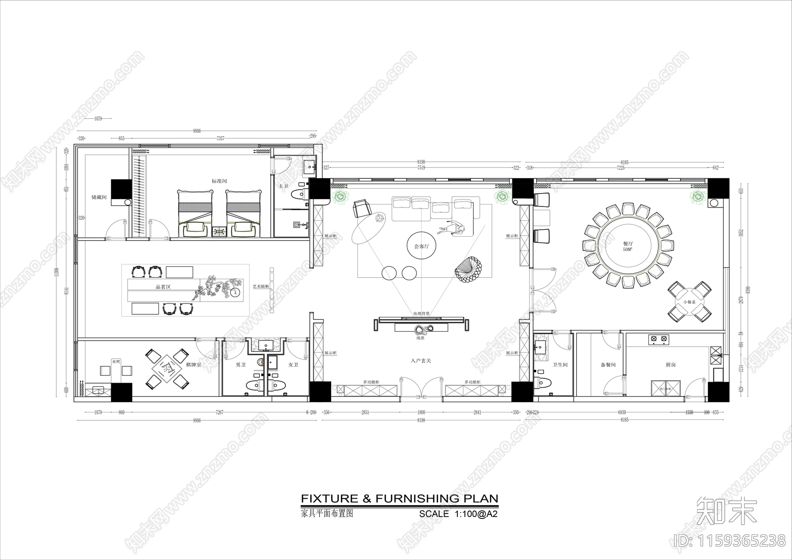 300㎡公司商务接待会所平面布置图cad施工图下载【ID:1159365238】