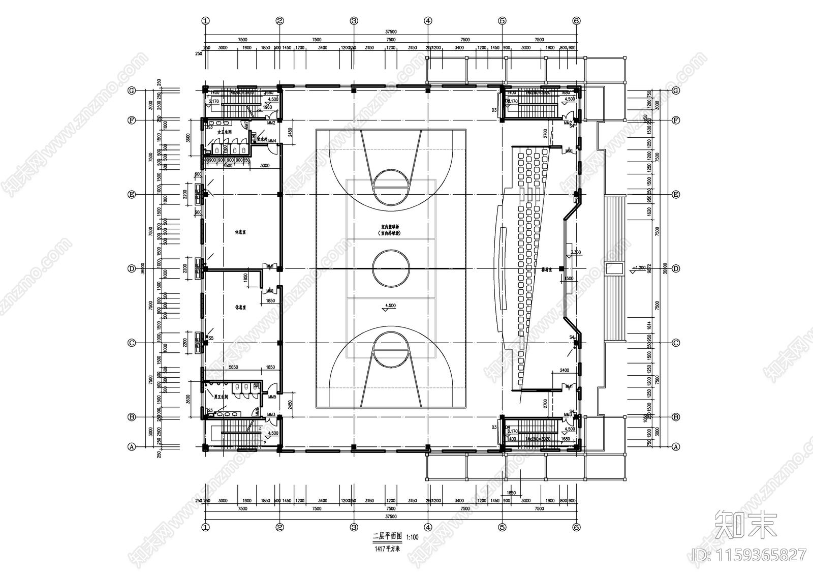 体育馆建筑cad施工图下载【ID:1159365827】