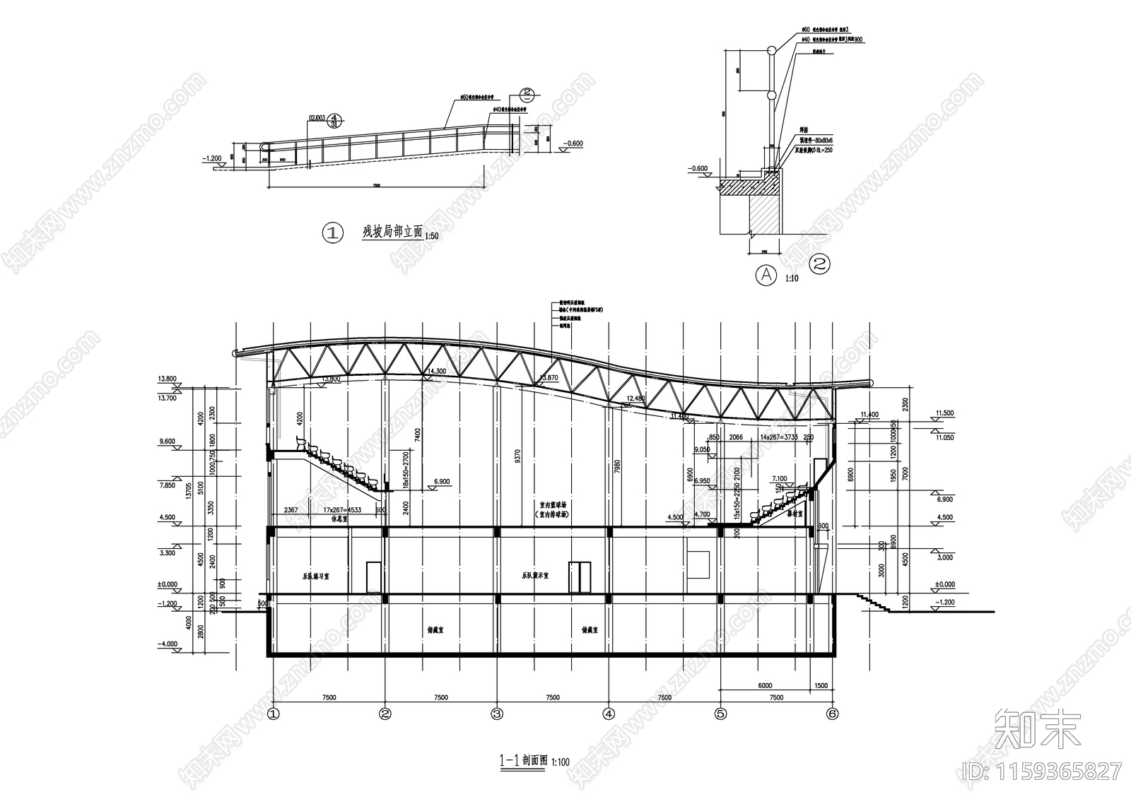 体育馆建筑cad施工图下载【ID:1159365827】