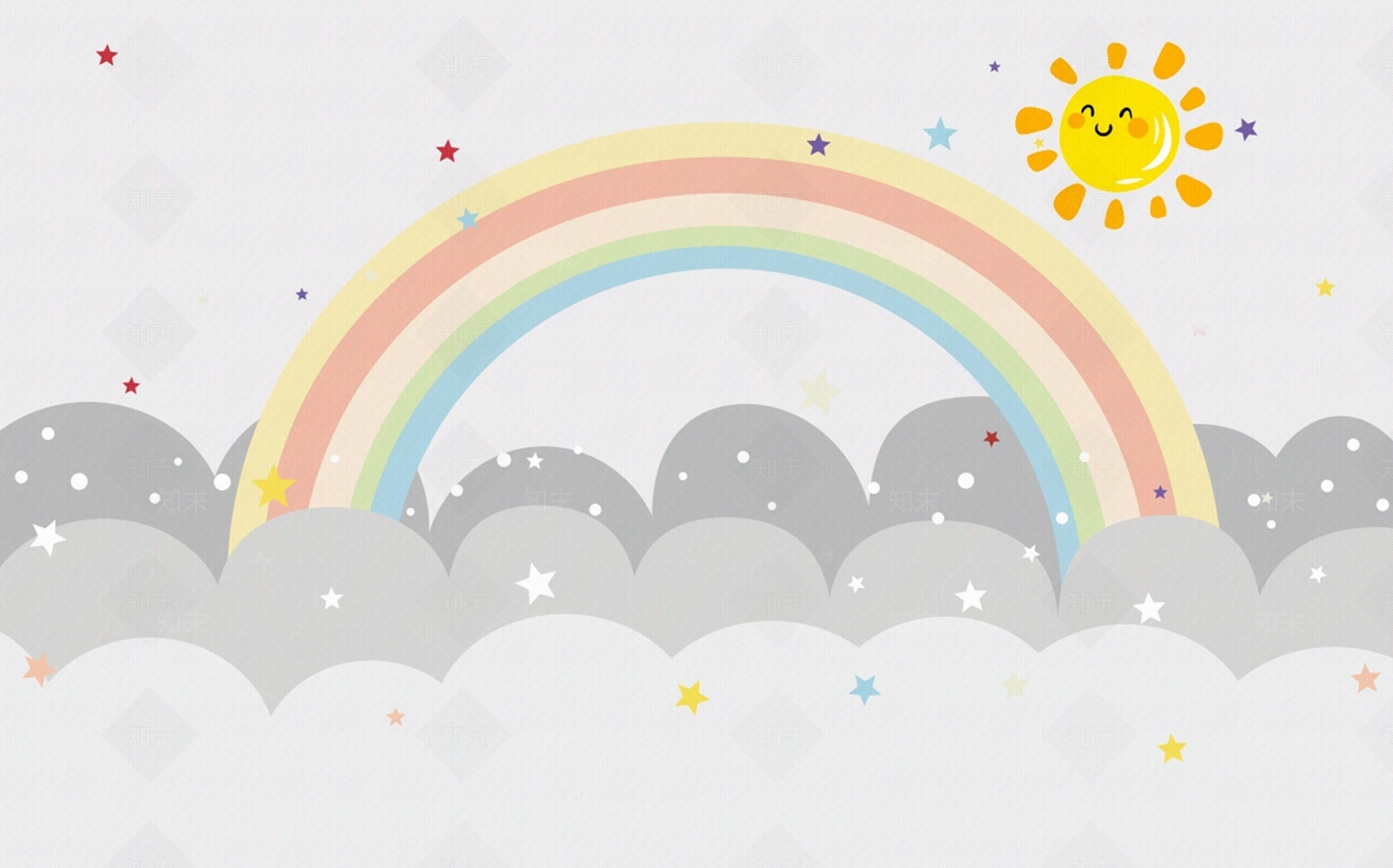 儿童卡通彩虹太阳壁纸贴图下载【ID:1159366729】