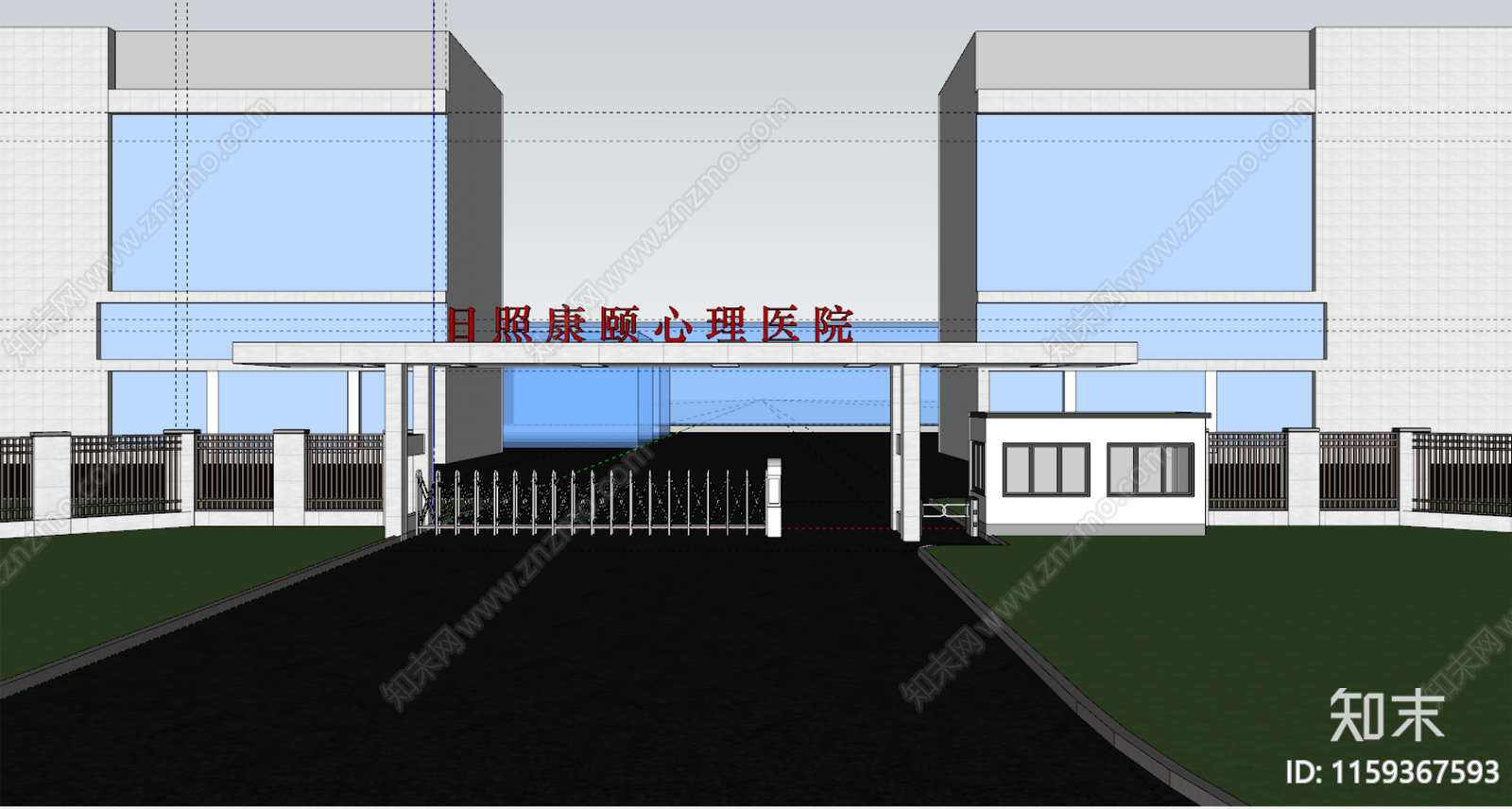 现代康养心理医院入口大门SU模型下载【ID:1159367593】