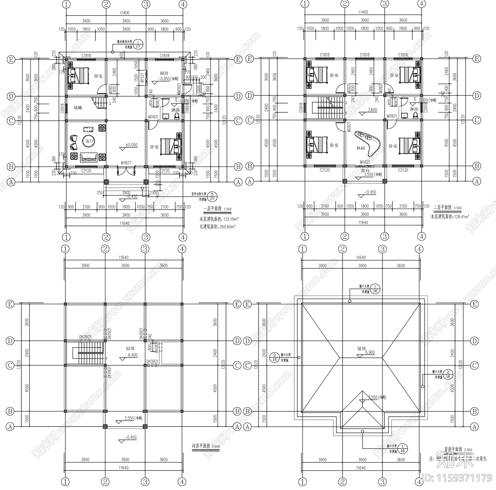 新中式二层自建房cad施工图下载【ID:1159371179】