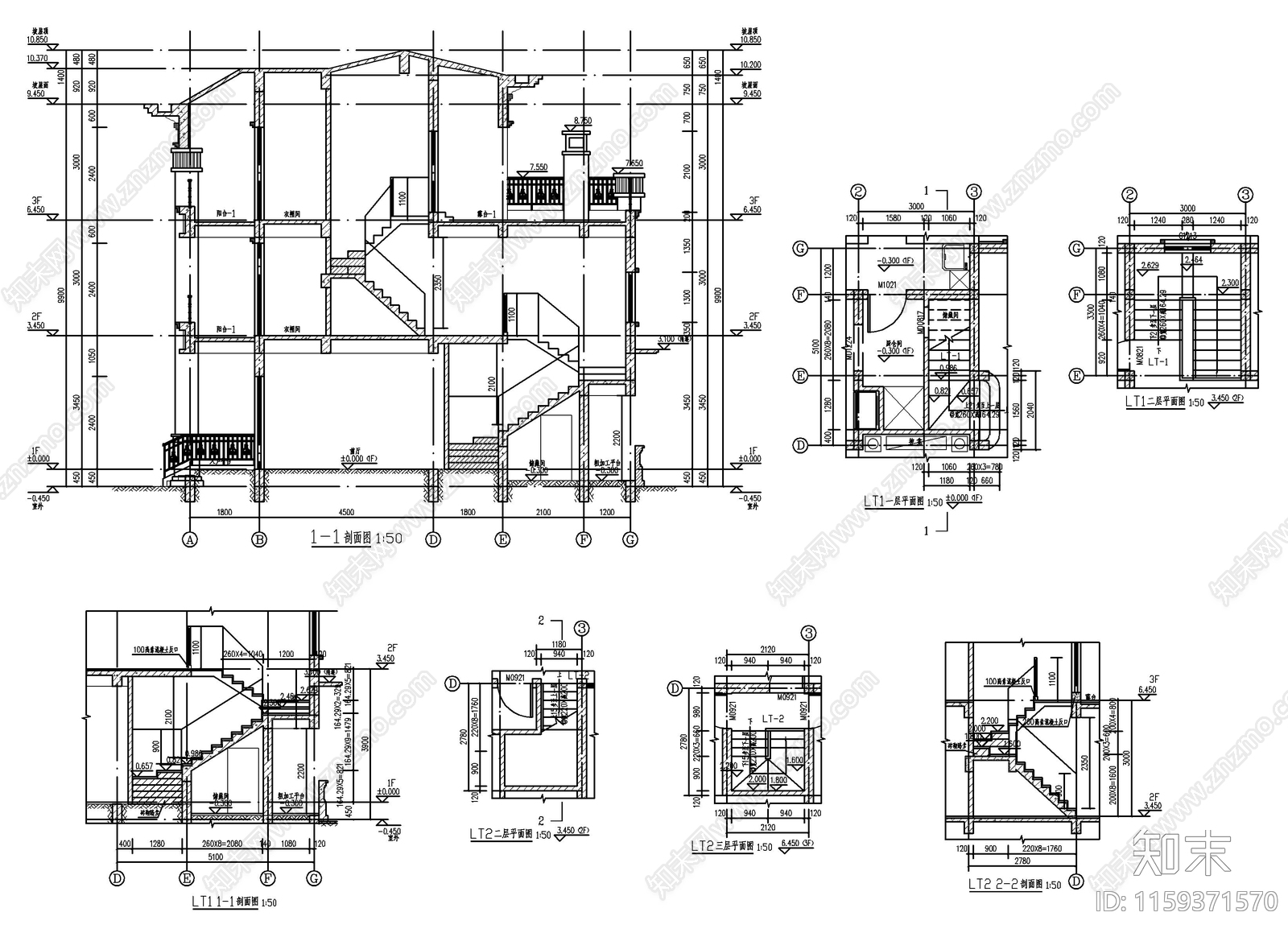 新中式三层自建房cad施工图下载【ID:1159371570】