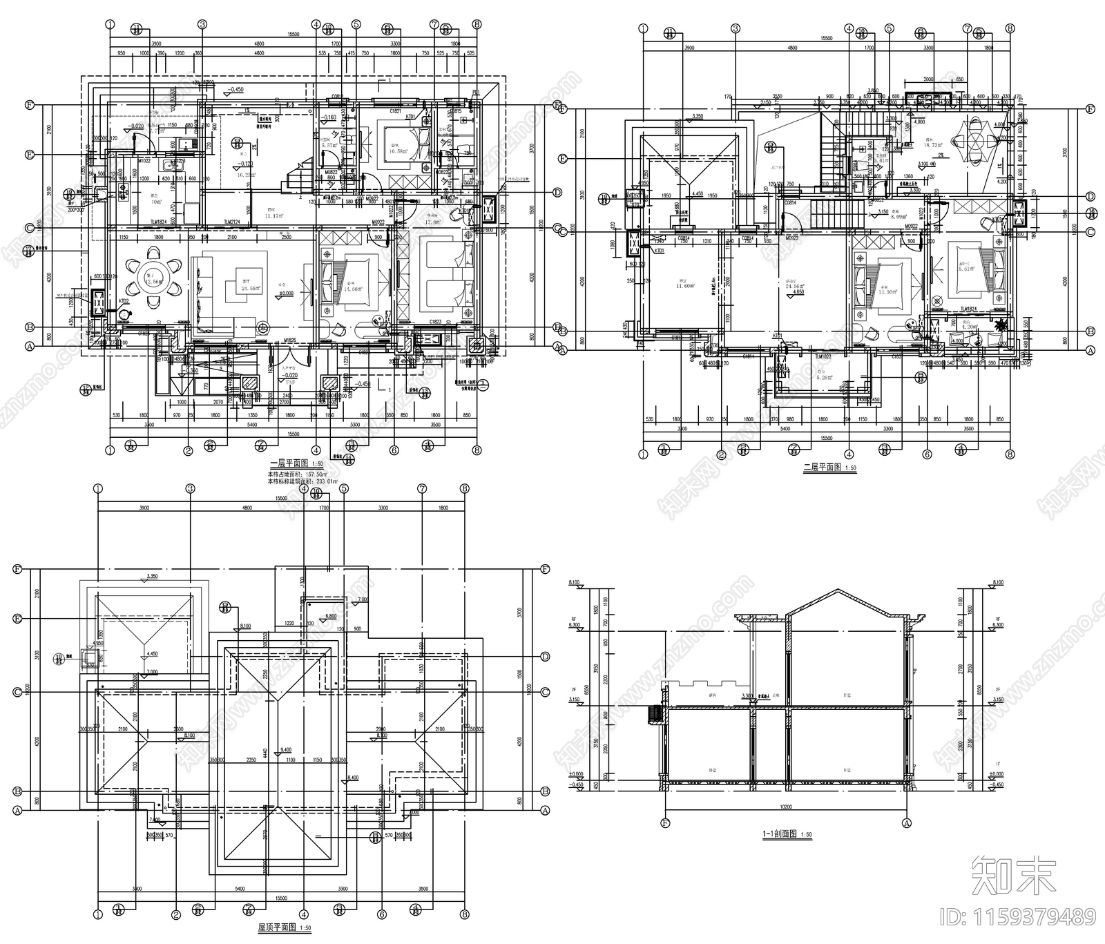 新中式二层自建房cad施工图下载【ID:1159379489】