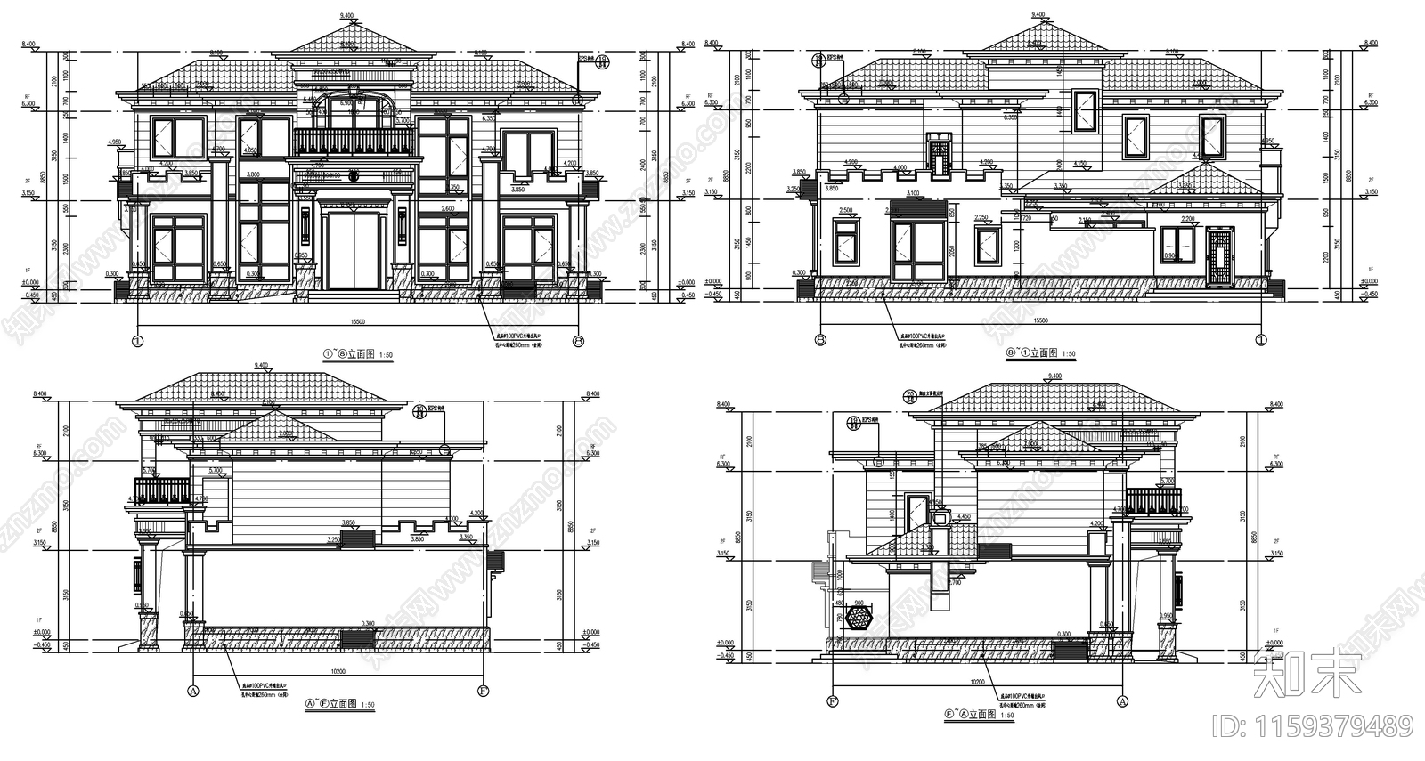 新中式二层自建房cad施工图下载【ID:1159379489】