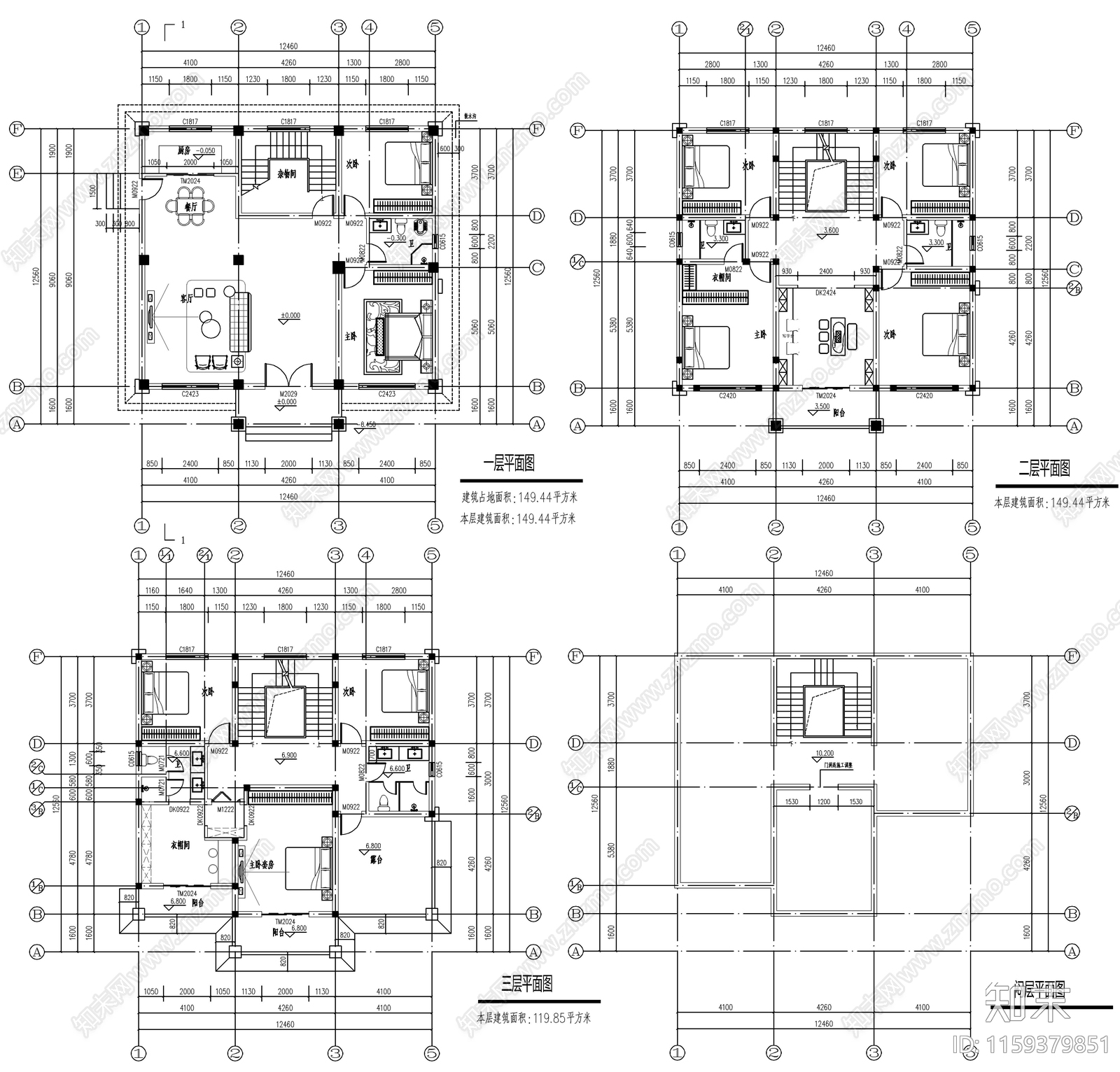 新中式三层自建房cad施工图下载【ID:1159379851】