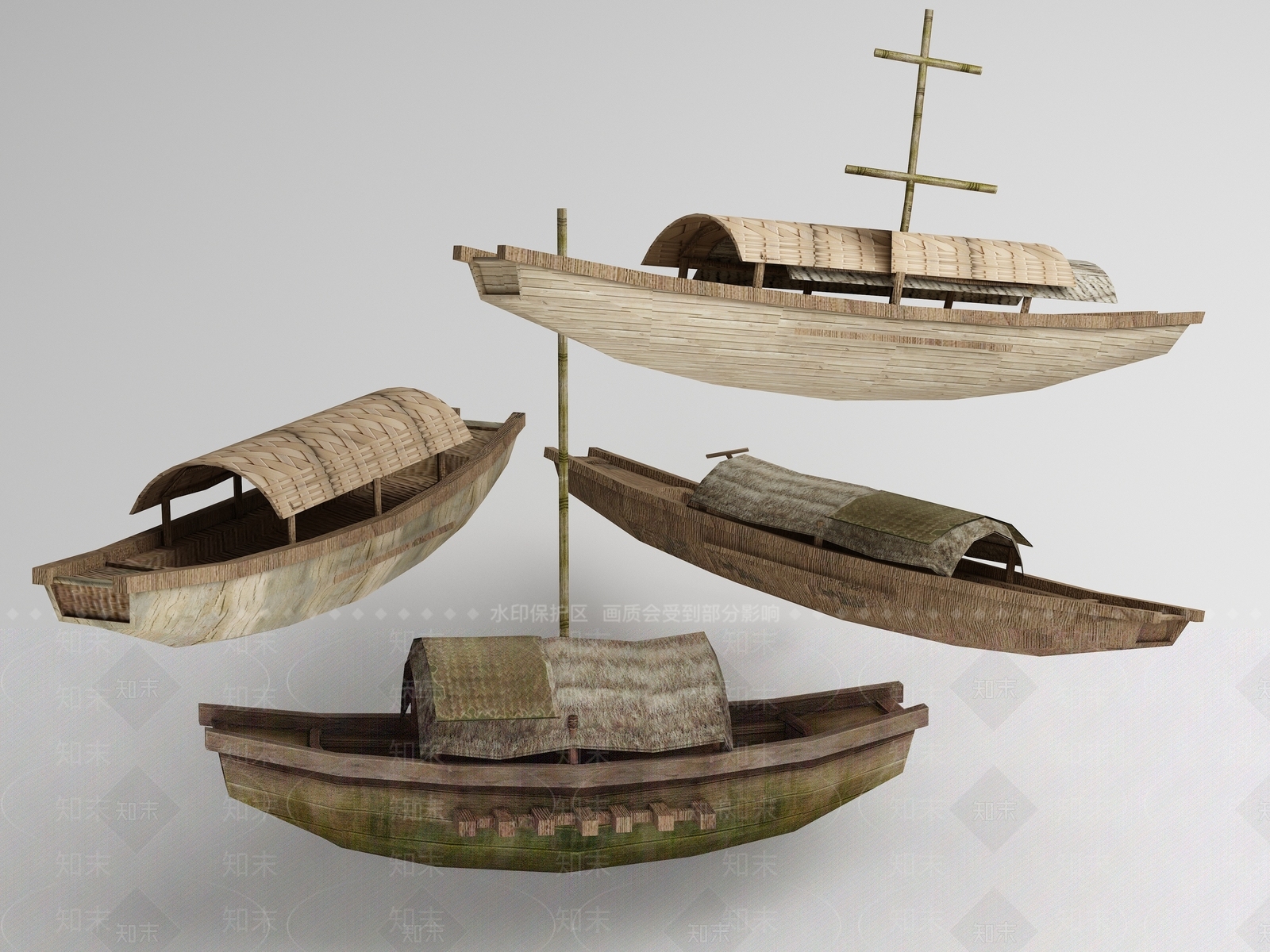 中式木船3D模型下载【ID:1159380128】
