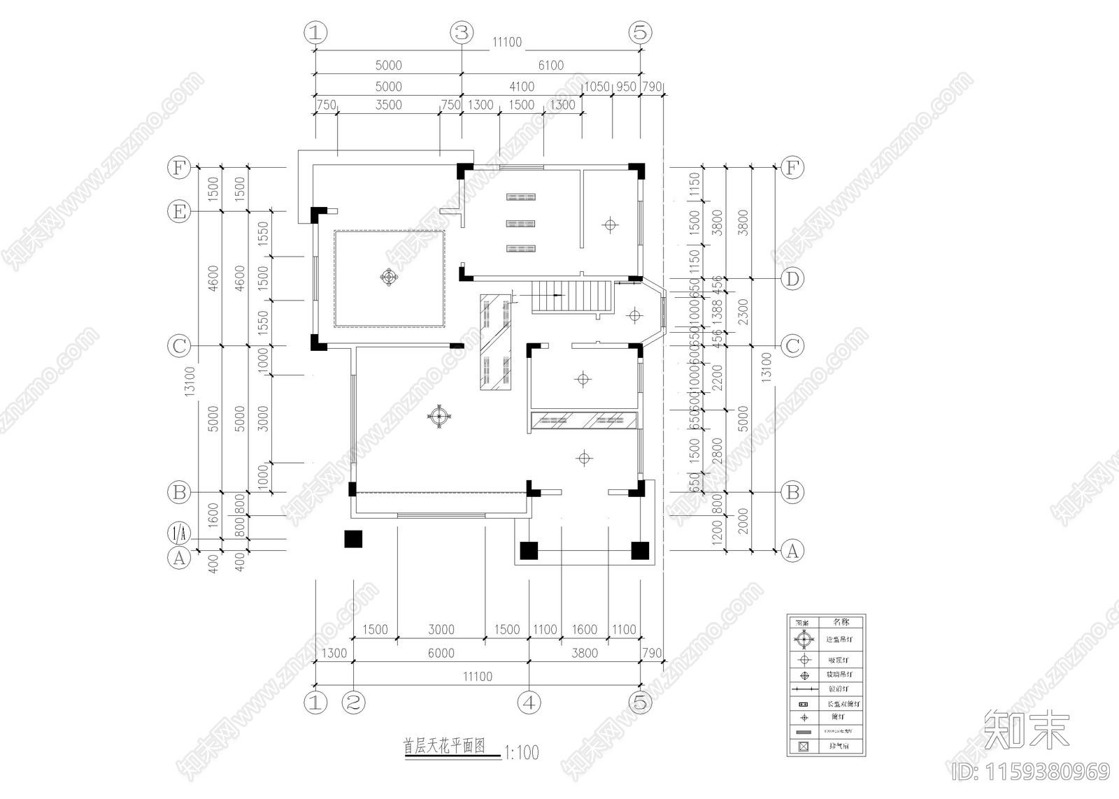 别墅及屋顶花平面图cad施工图下载【ID:1159380969】