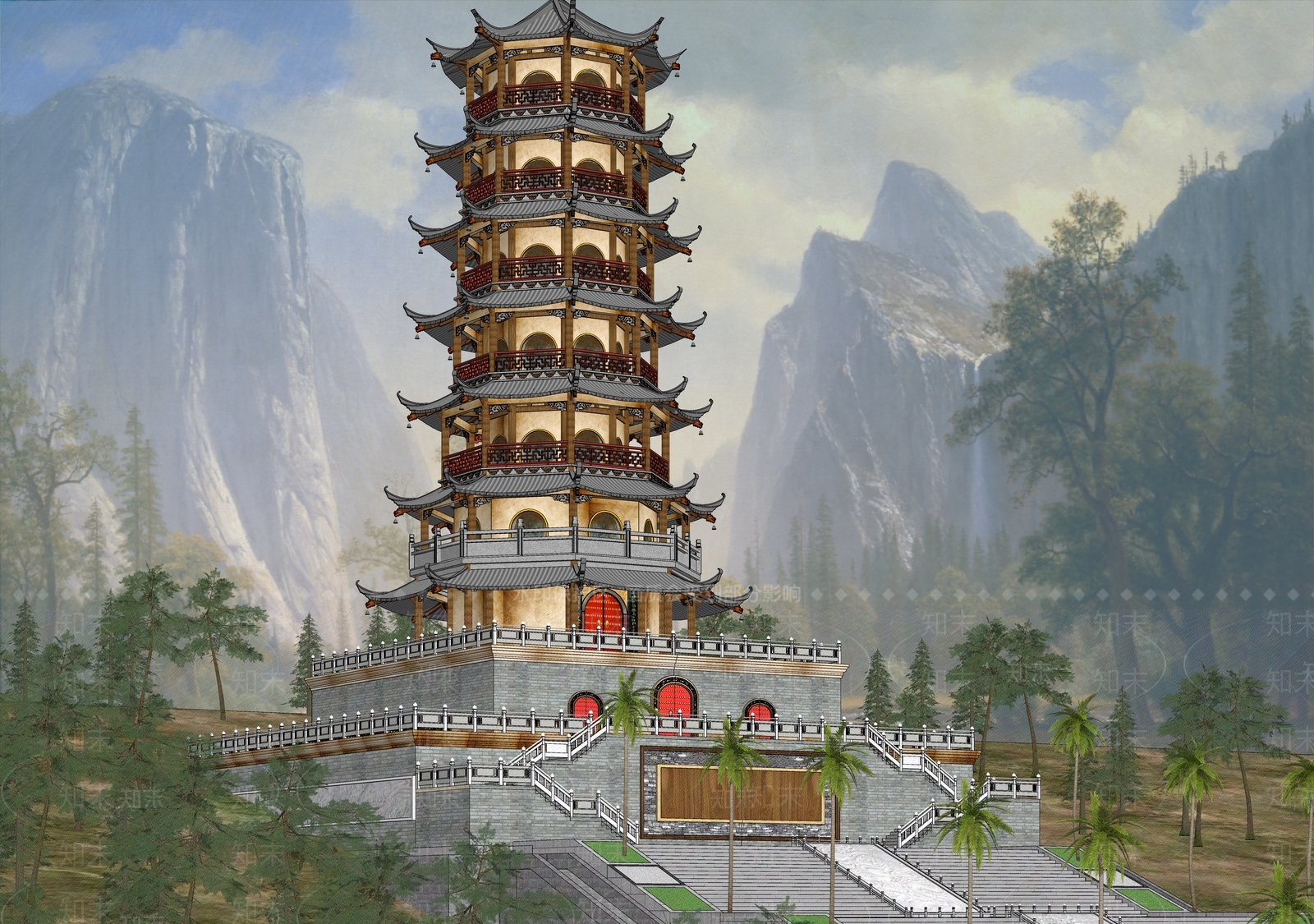 中式佛像宝塔SU模型下载【ID:1159382390】