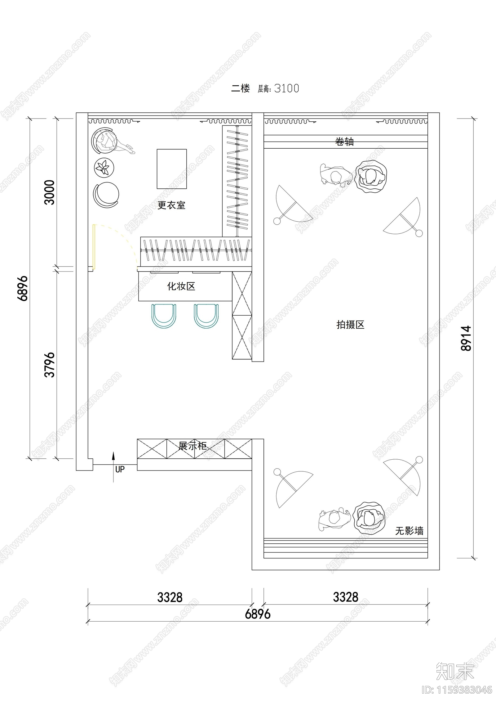 婚纱店平面布局图施工图下载【ID:1159383046】