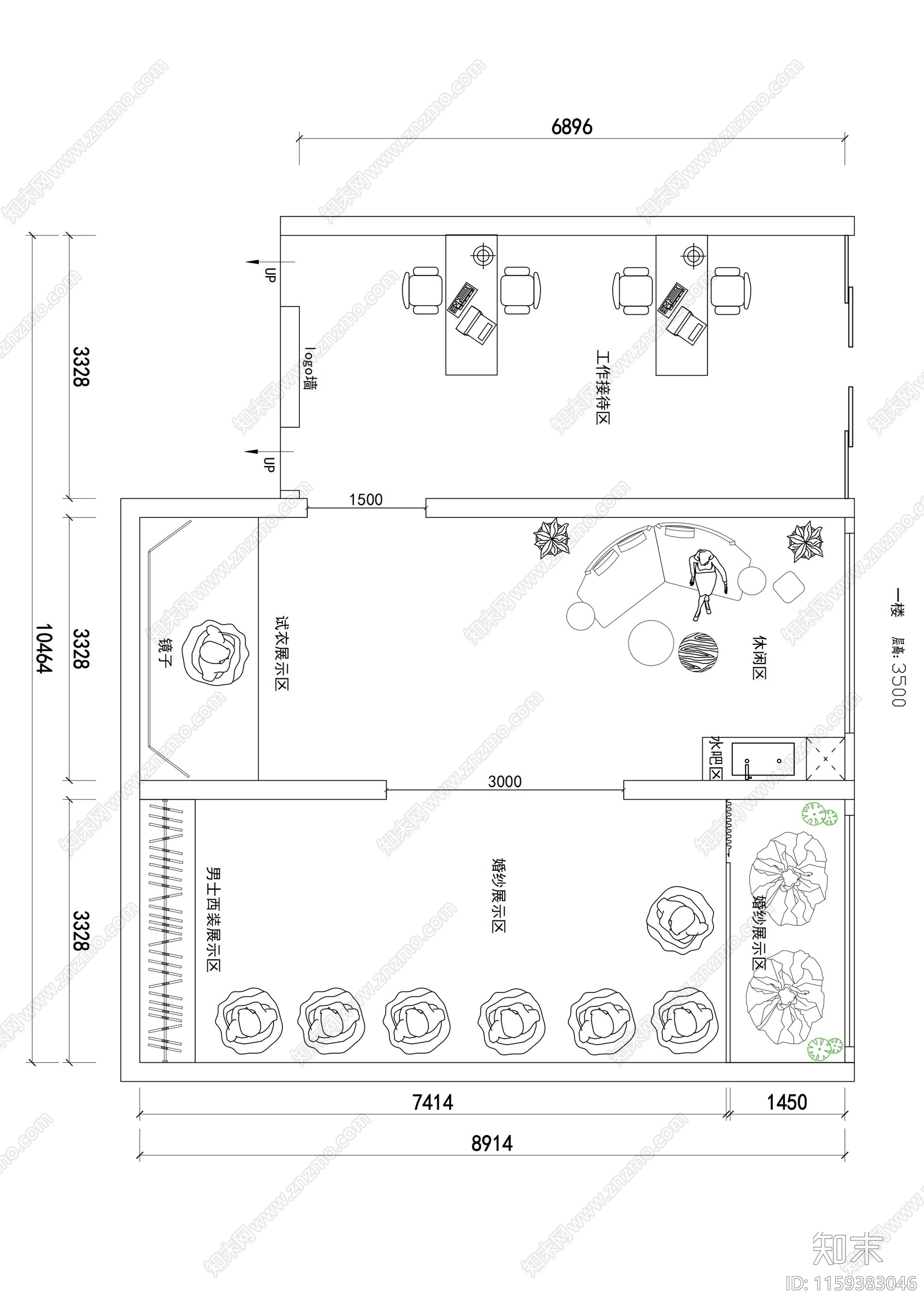 婚纱店平面布局图施工图下载【ID:1159383046】