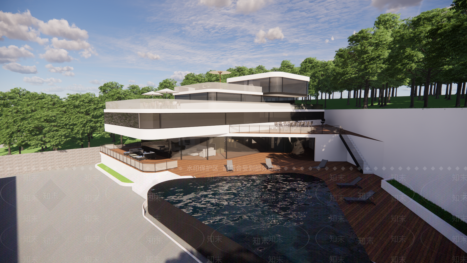 现代三层山地度假别墅SU模型下载【ID:1159384778】