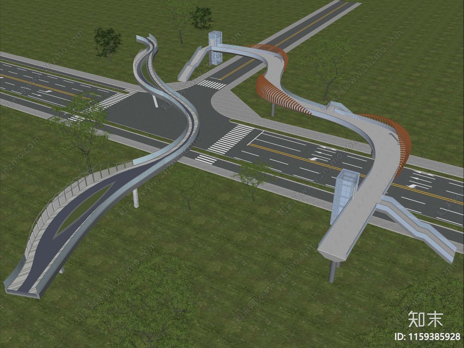 现代人行天桥SU模型下载【ID:1159385928】