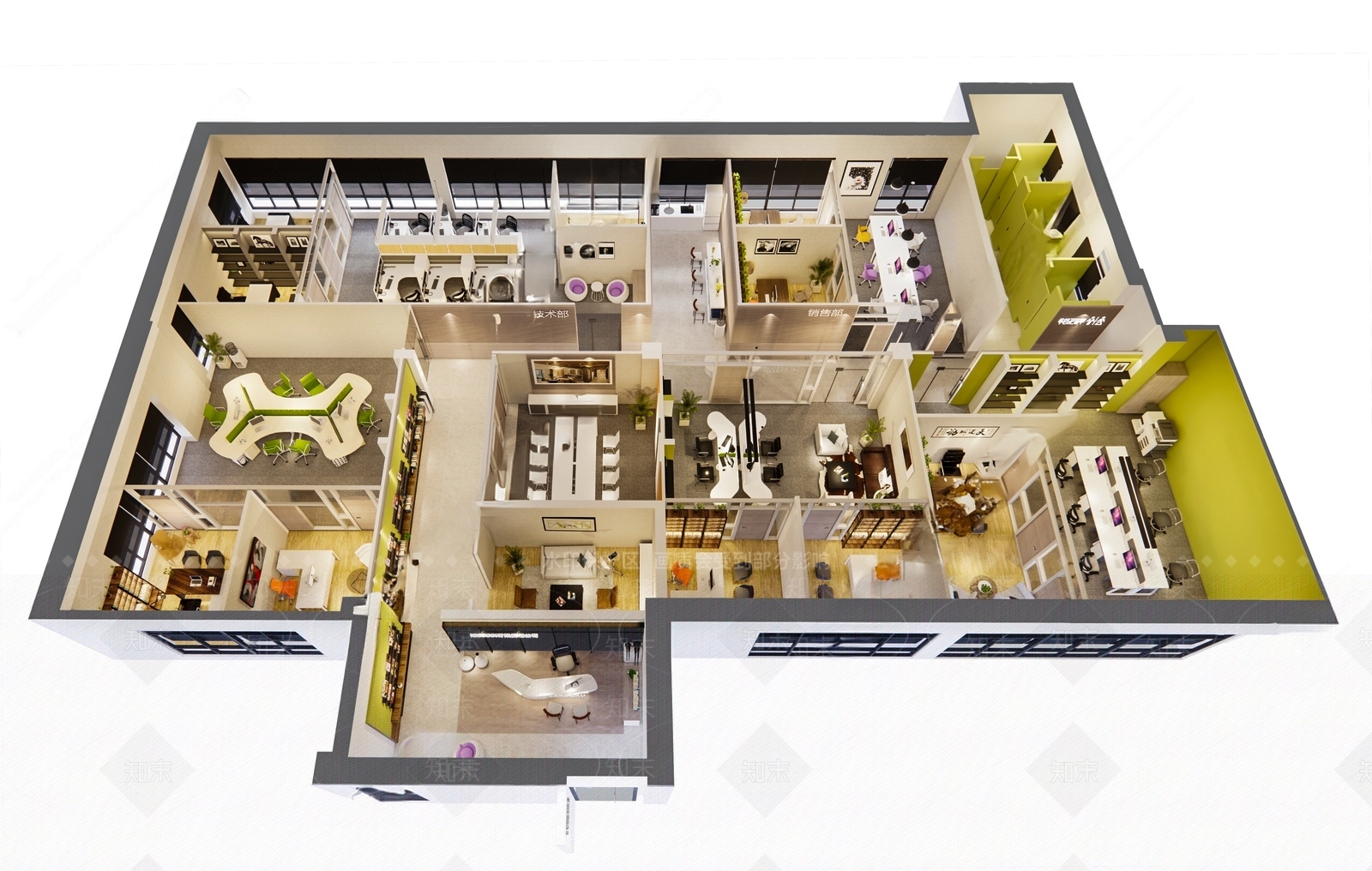 现代办公大厅3D模型下载【ID:1214423311】