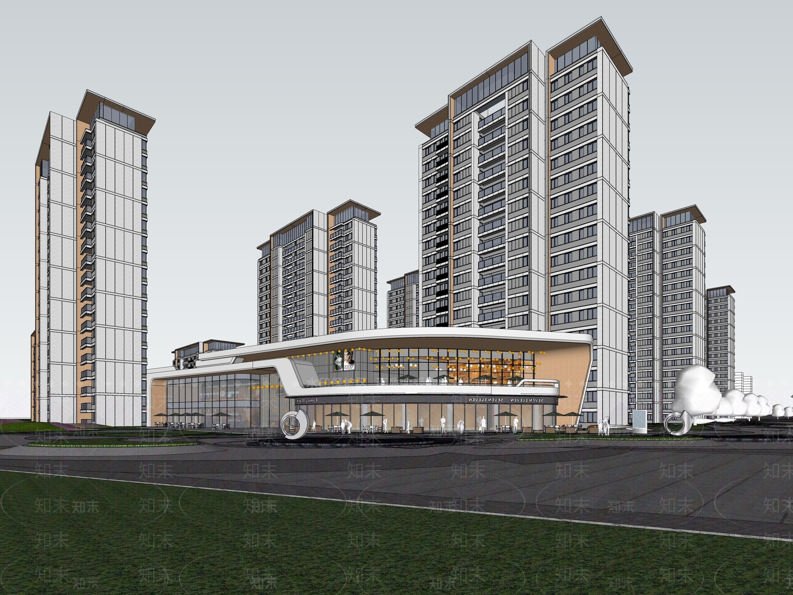 现代商业建筑SU模型下载【ID:1159388434】