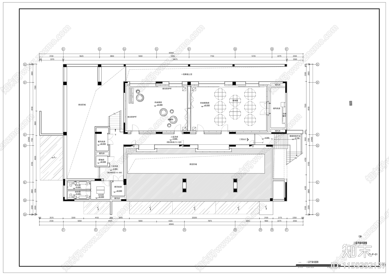 1500平高档健身会所布局cad施工图下载【ID:1159392137】