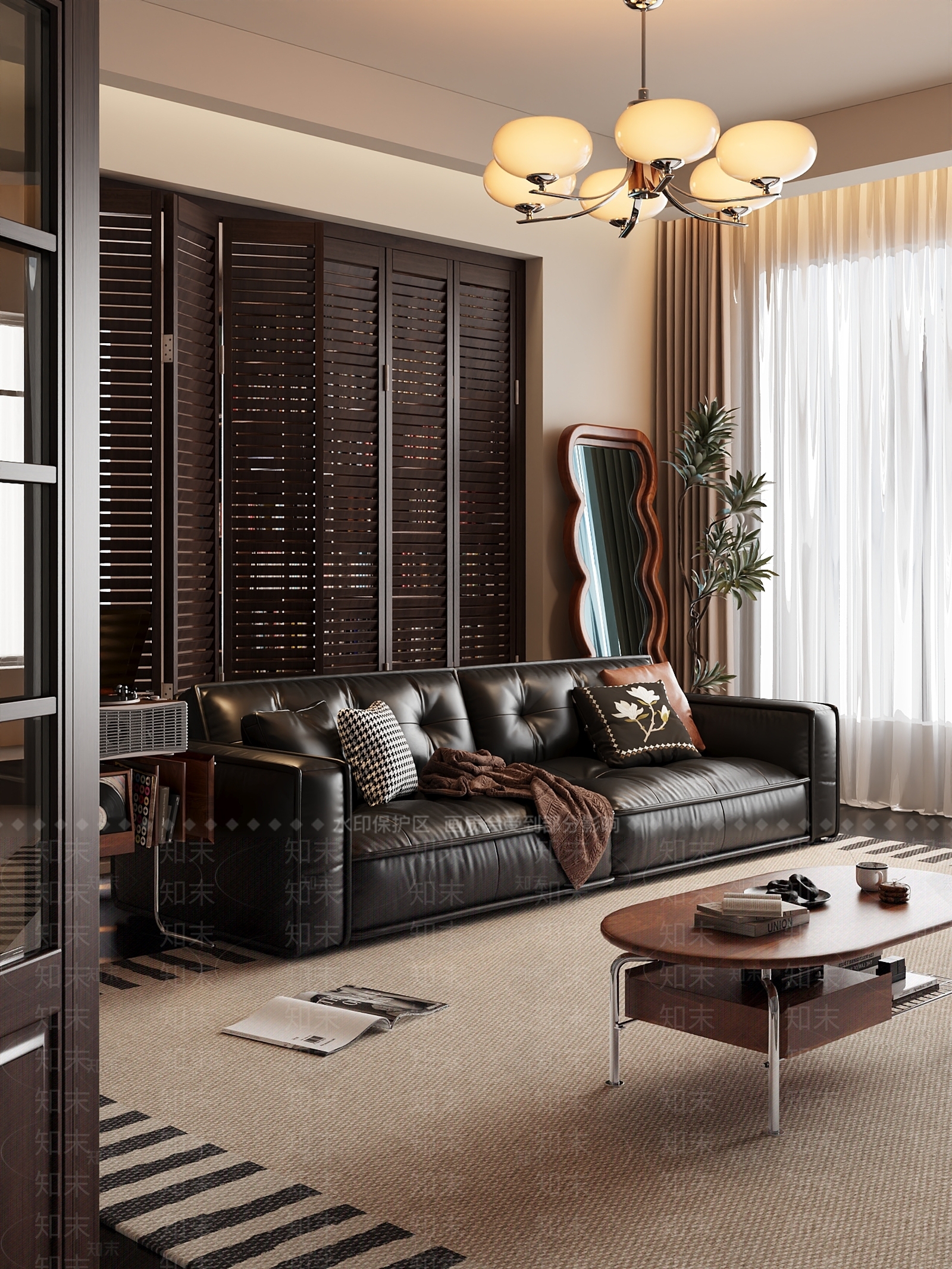 现代中古风双人沙发茶几组合客厅3D模型下载【ID:1159393980】