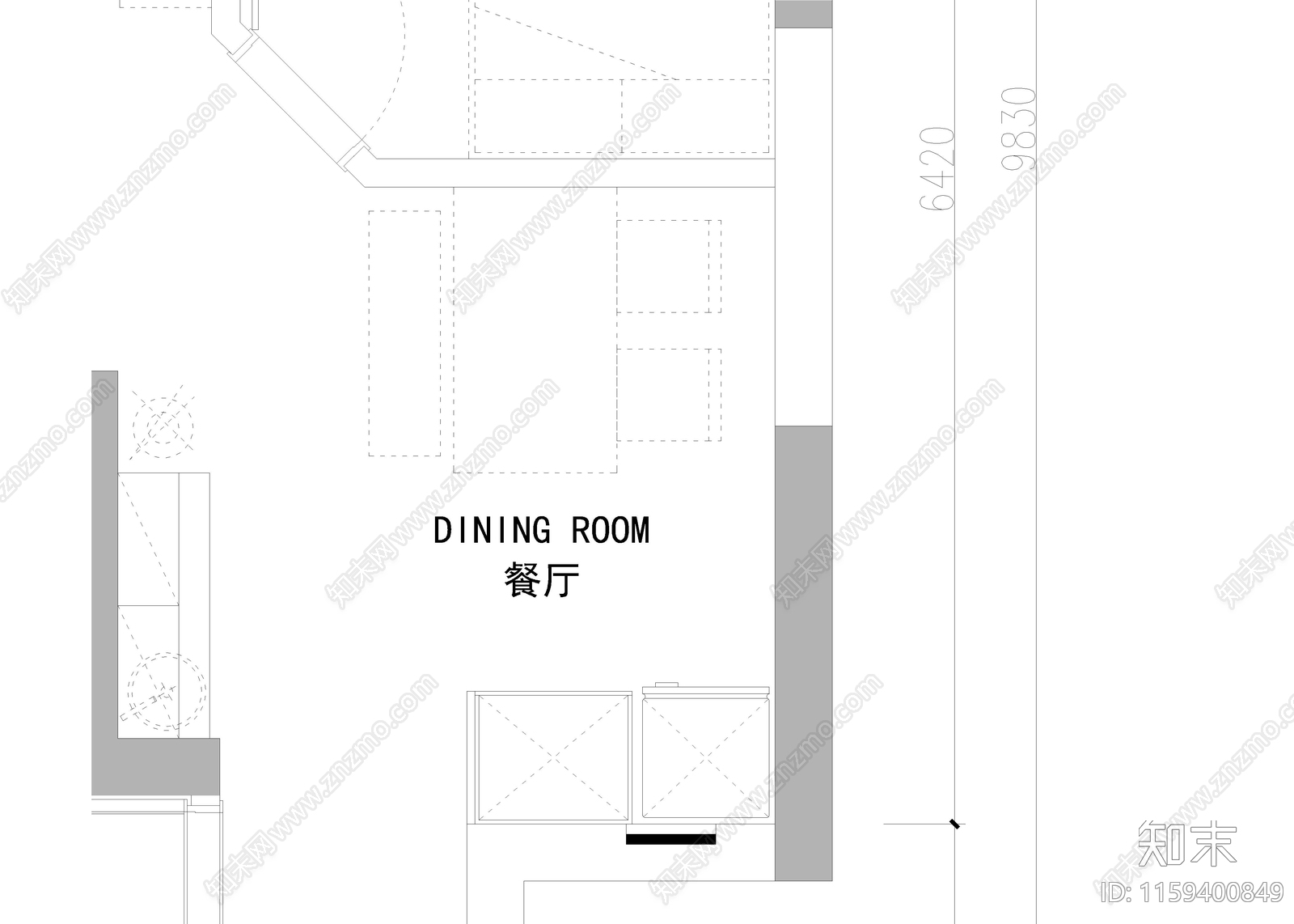 家居餐厅cad施工图下载【ID:1159400849】