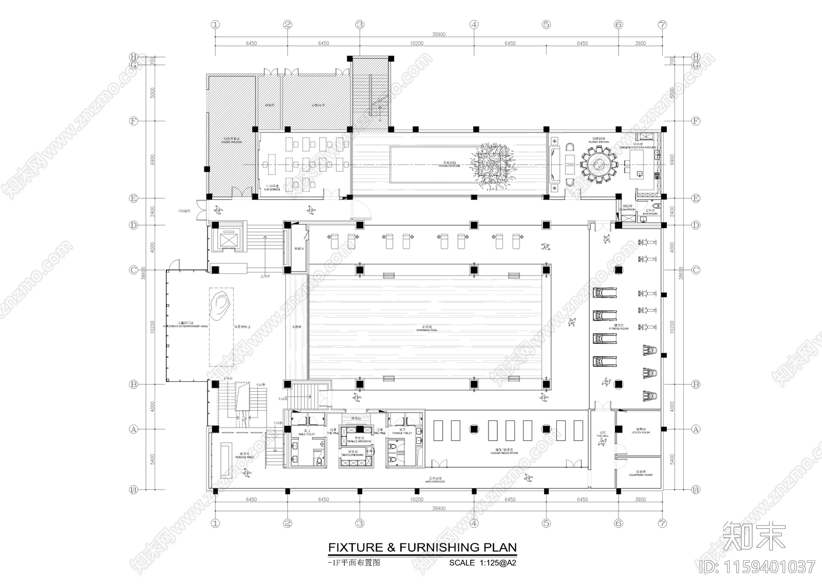 1080㎡健身房cad施工图下载【ID:1159401037】