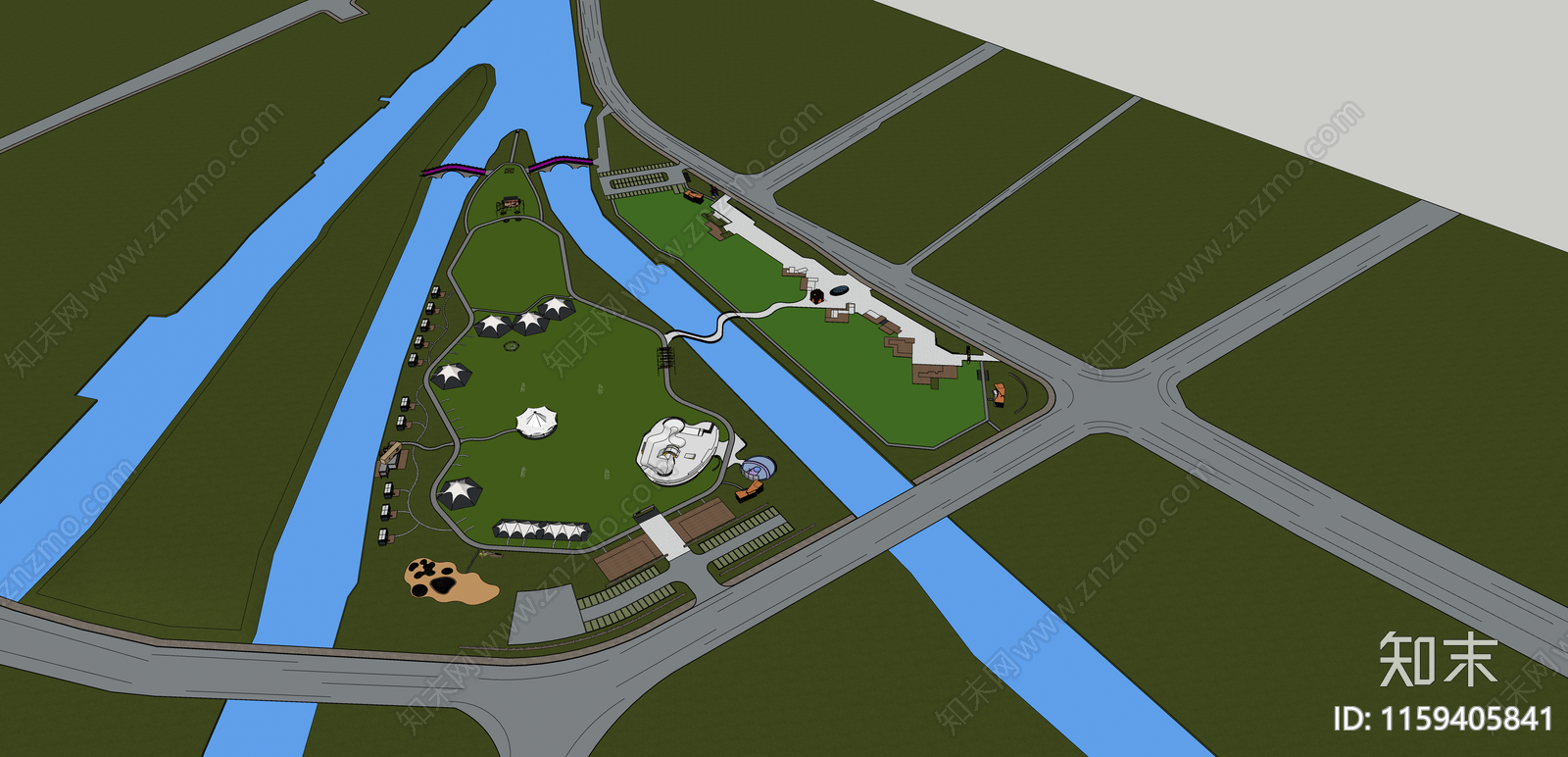 现代滨水露营公园SU模型下载【ID:1159405841】