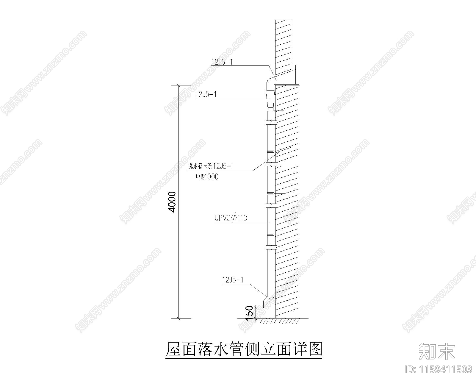 落水管侧立面详图施工图下载【ID:1159411503】