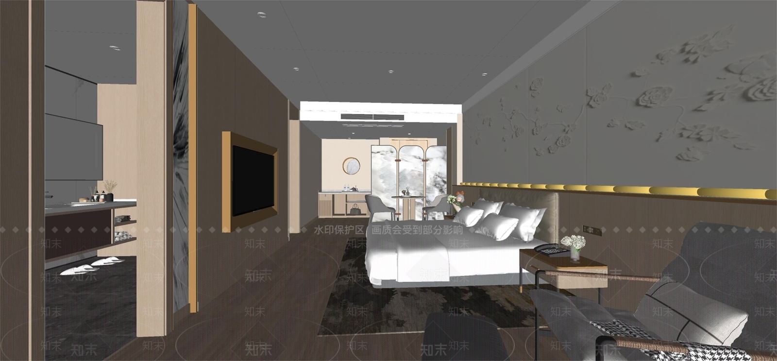 现代酒店客房SU模型下载【ID:1159410536】