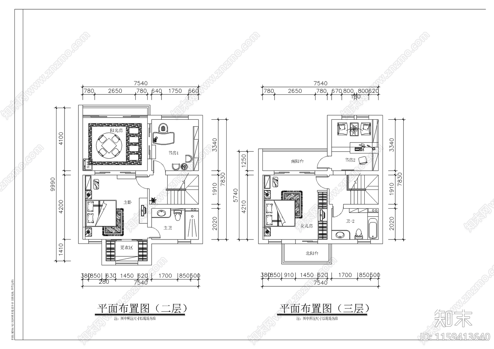 别墅建筑cad施工图下载【ID:1159413640】