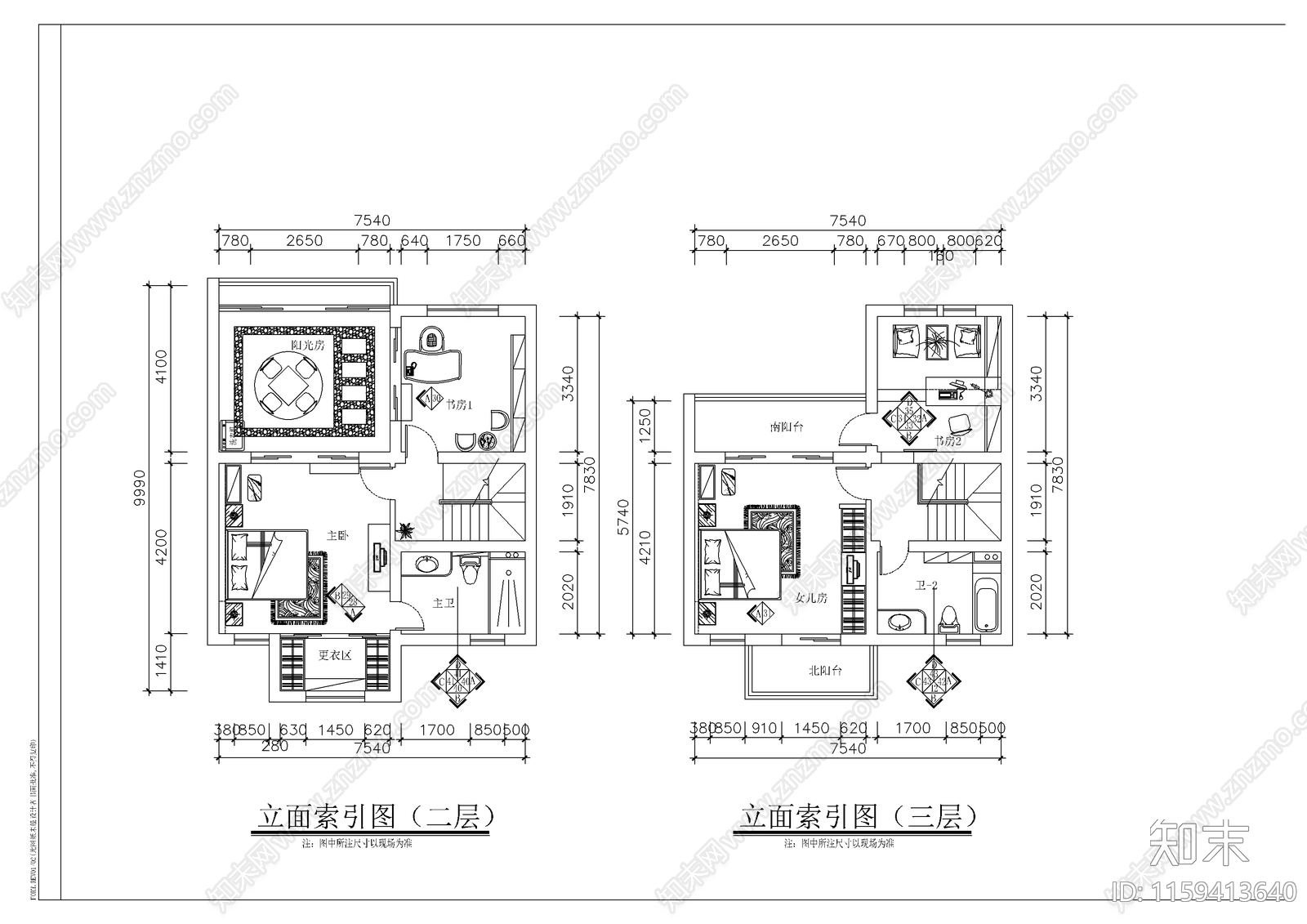 别墅建筑cad施工图下载【ID:1159413640】