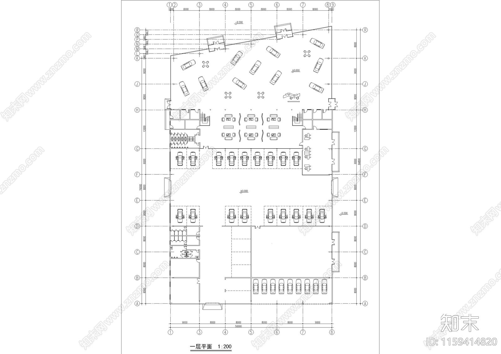 汽车店建筑平立面图施工图下载【ID:1159414820】