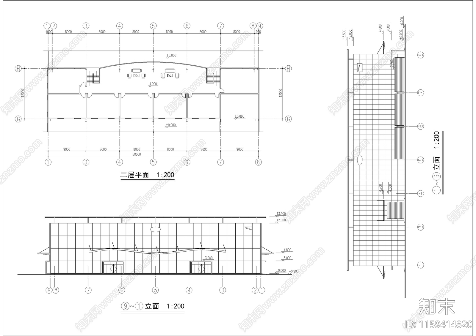 汽车店建筑平立面图施工图下载【ID:1159414820】