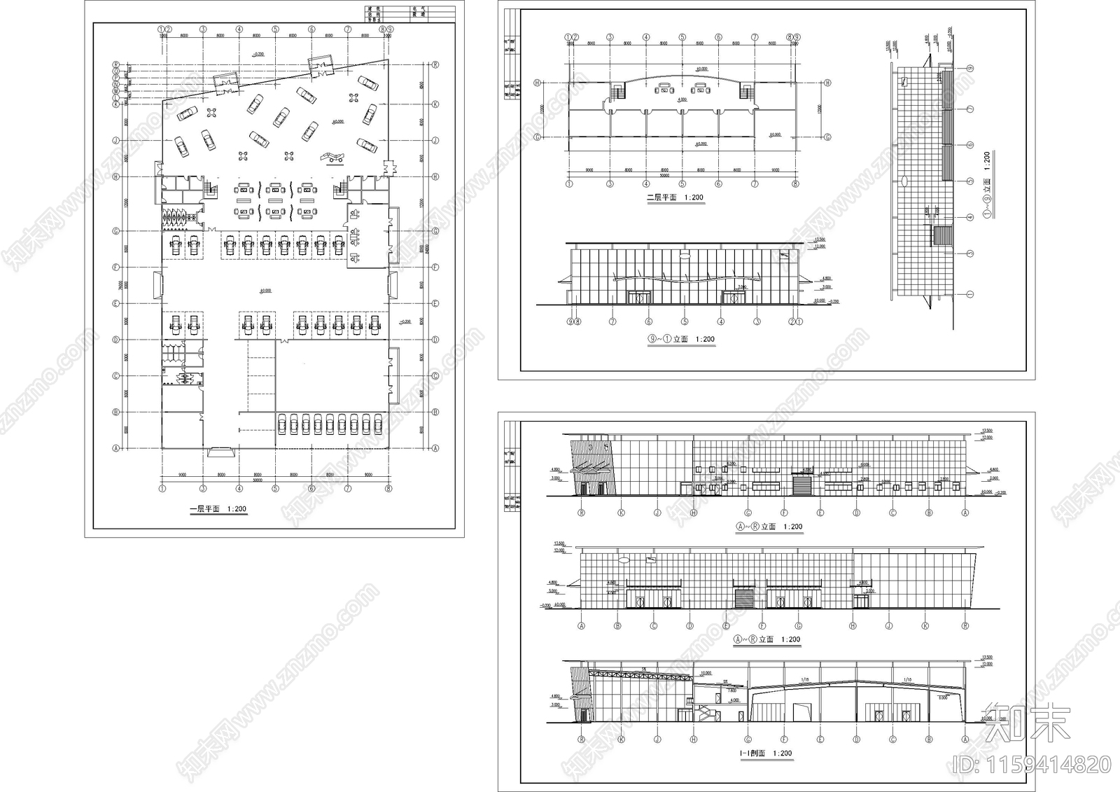 汽车店建筑平立面图施工图下载【ID:1159414820】