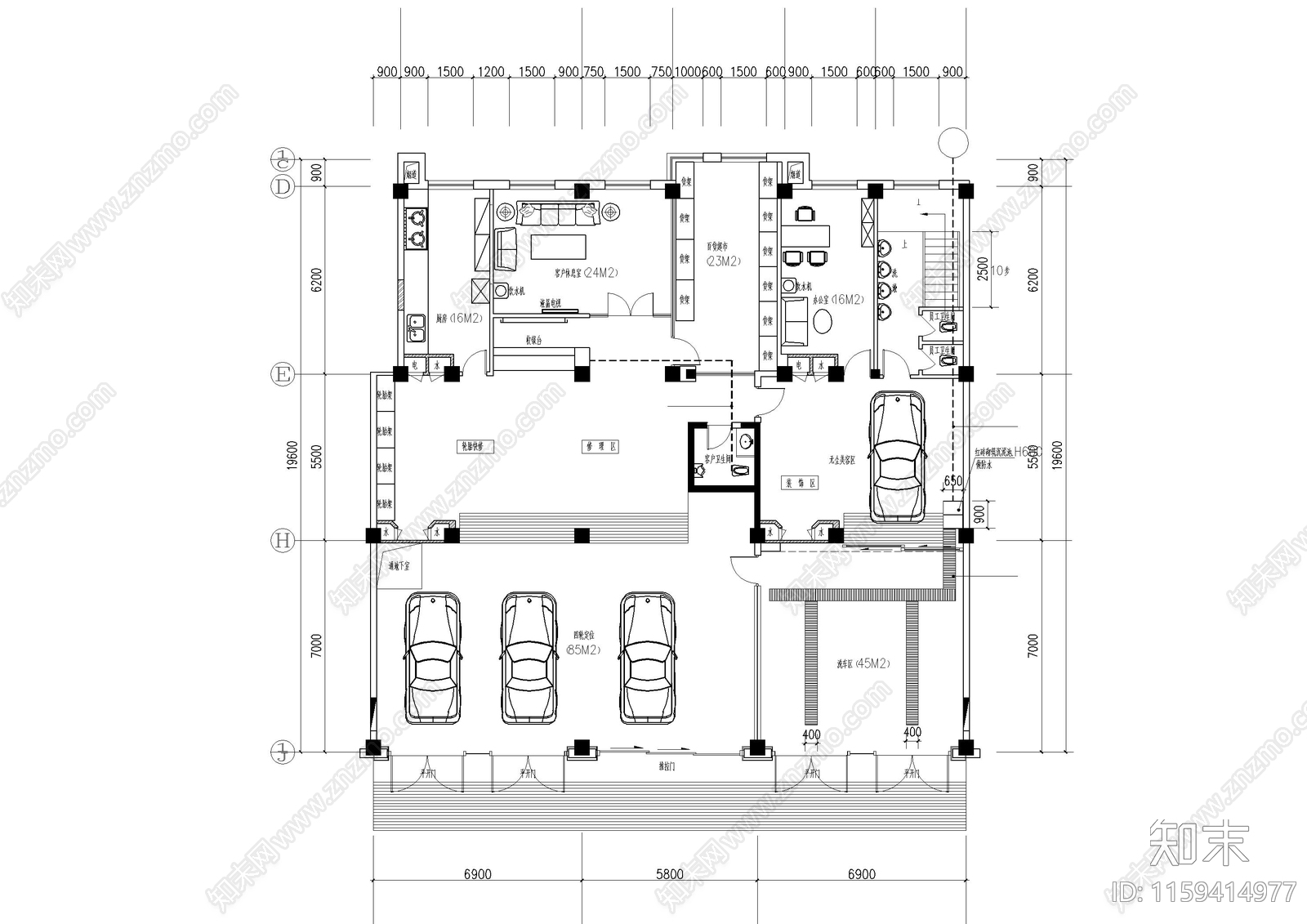 汽车美容平立面图施工图下载【ID:1159414977】