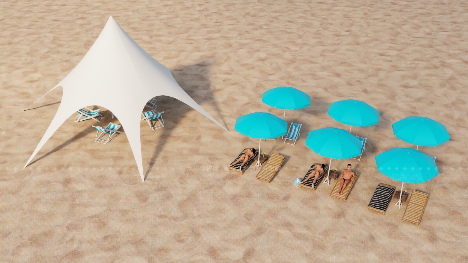 现代106海滩沙滩帐篷遮阳伞3D模型下载【ID:1159920352】
