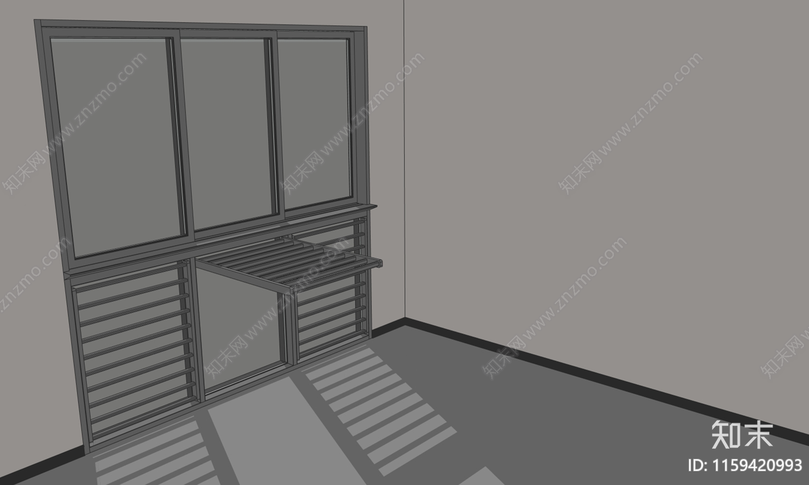 现代落地窗SU模型下载【ID:1159420993】