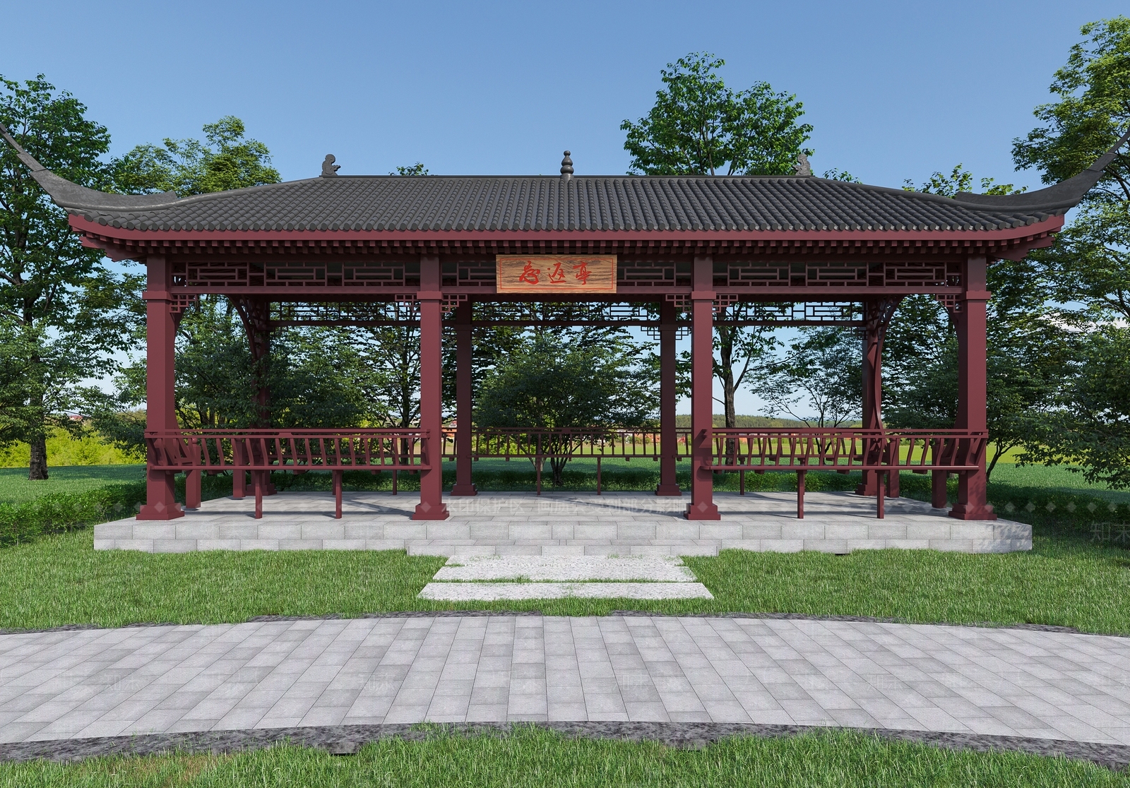 新中式长廊3D模型下载【ID:1159430855】