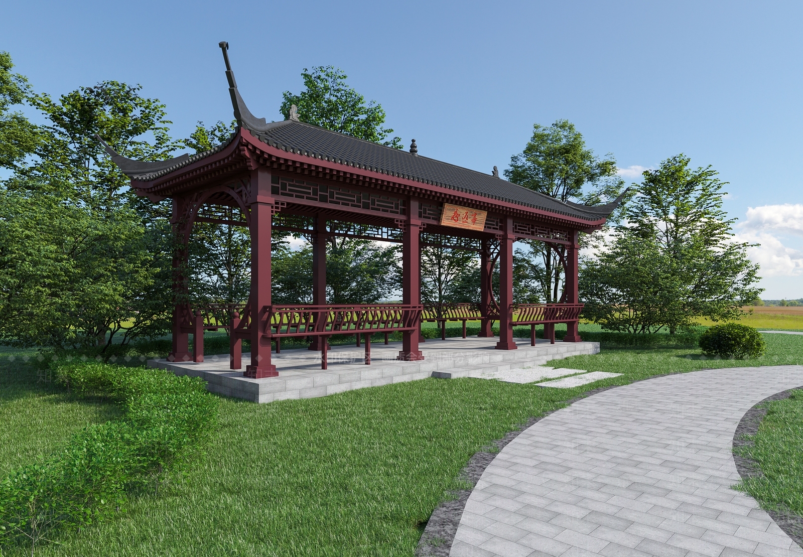 新中式长廊3D模型下载【ID:1159430855】