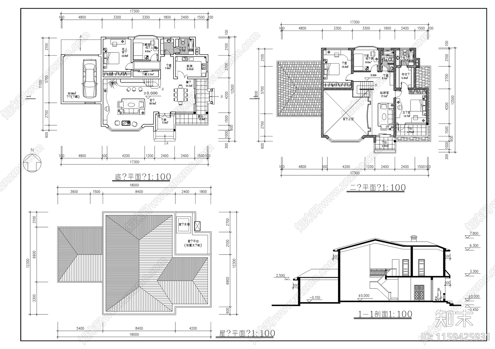 别墅建筑设计cad施工图下载【ID:1159425931】