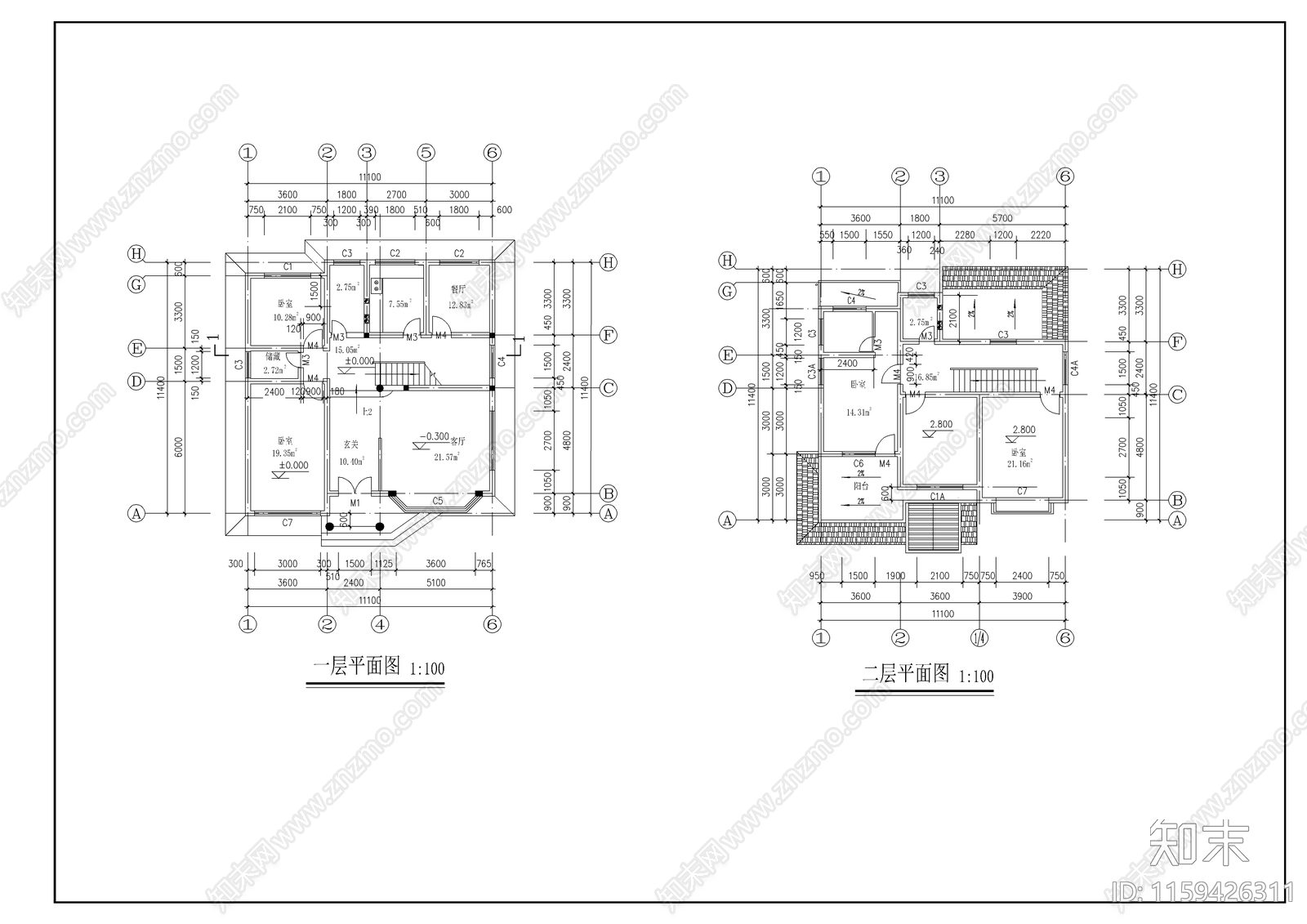 别墅建筑设计cad施工图下载【ID:1159426311】