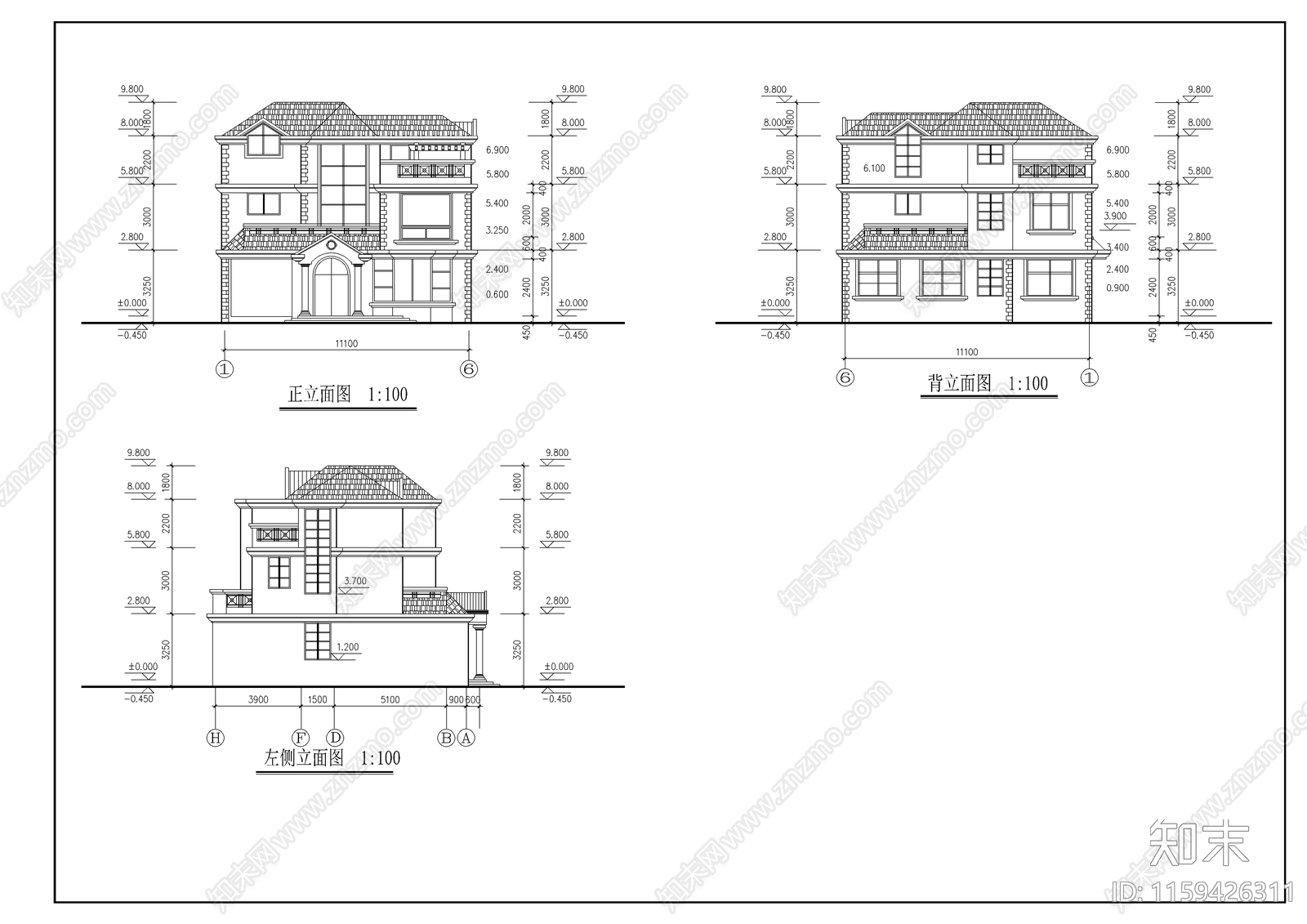 别墅建筑设计cad施工图下载【ID:1159426311】