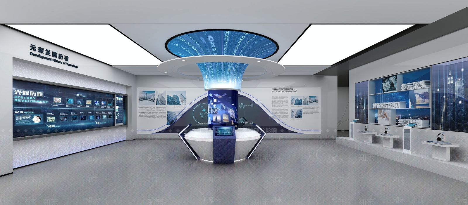 科技展厅科技展台文化墙多媒体展柜3D模型下载【ID:1159427016】