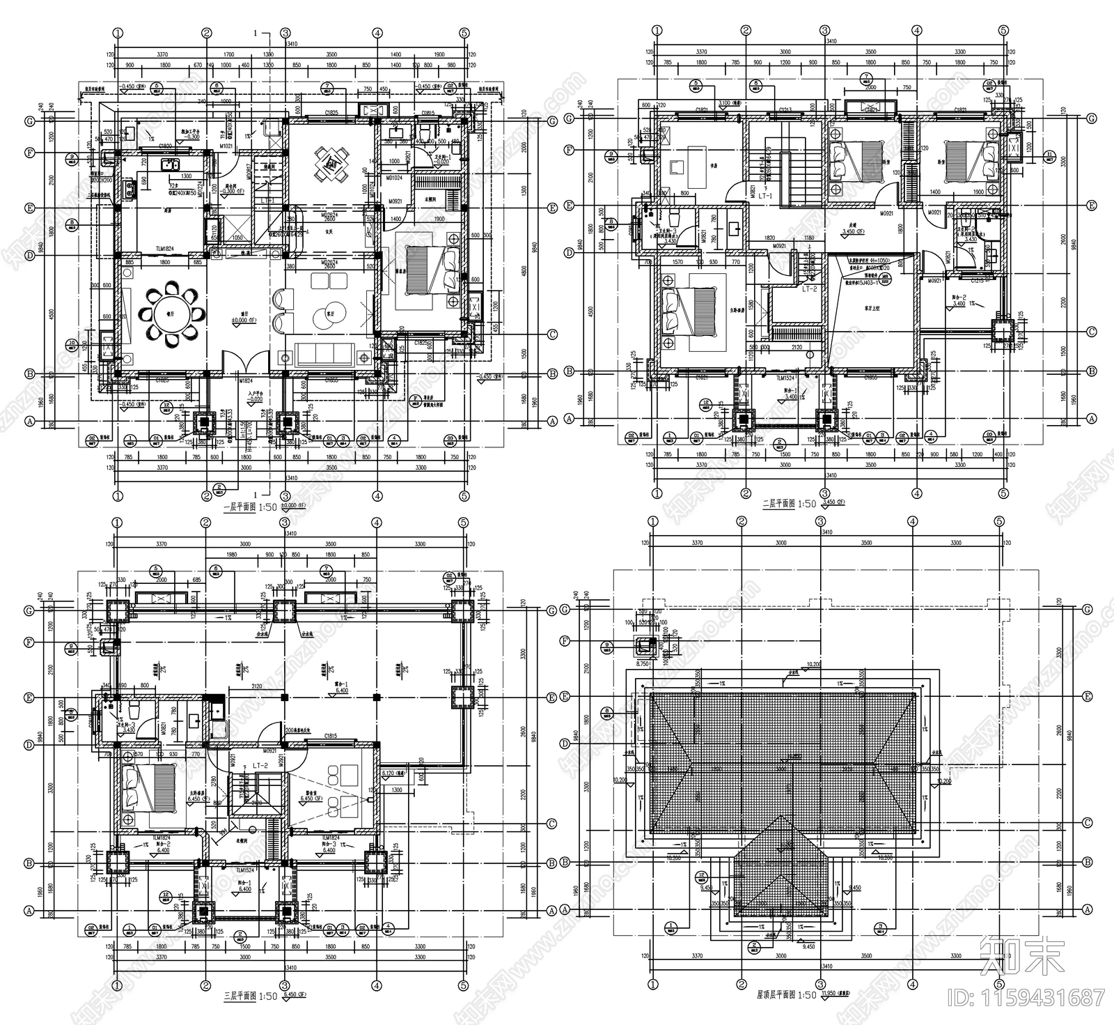 新中式三层自建房建筑图纸cad施工图下载【ID:1159431687】