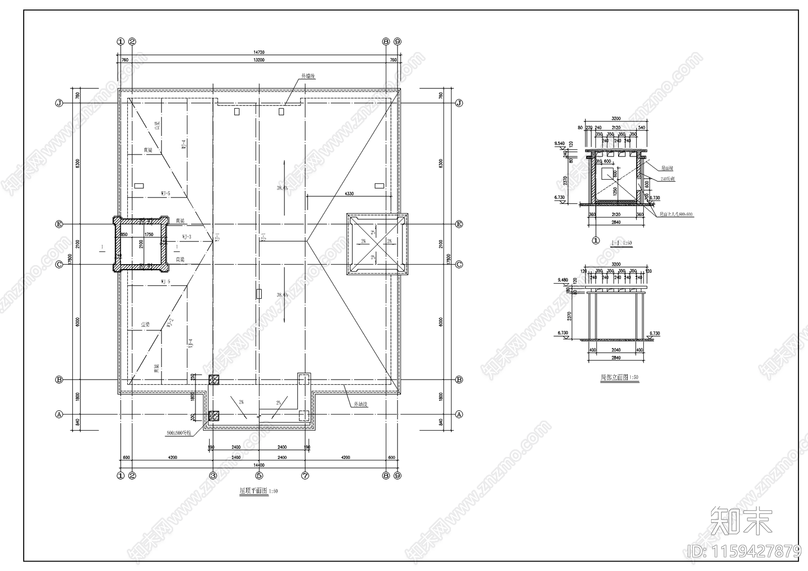 钢屋架别墅建筑设计cad施工图下载【ID:1159427879】