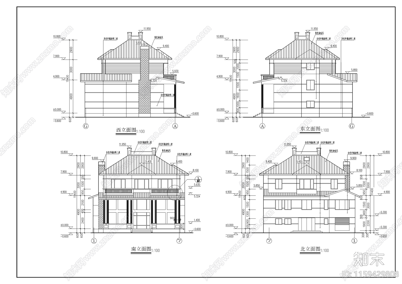 别墅建筑设计cad施工图下载【ID:1159429808】