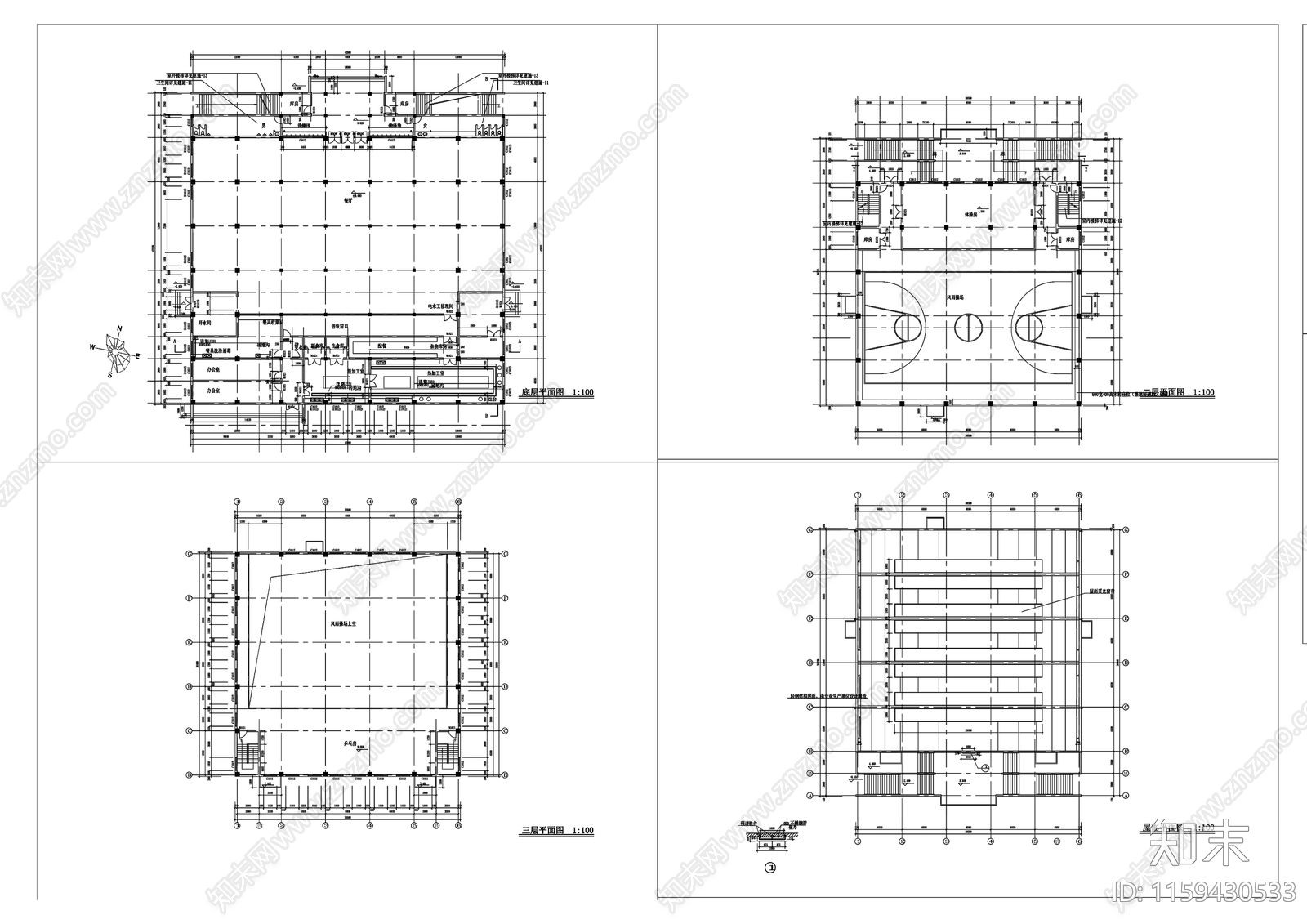 学校体育馆建cad施工图下载【ID:1159430533】