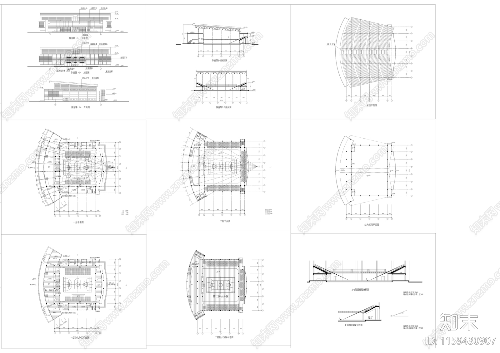 学校体育馆建筑图cad施工图下载【ID:1159430907】